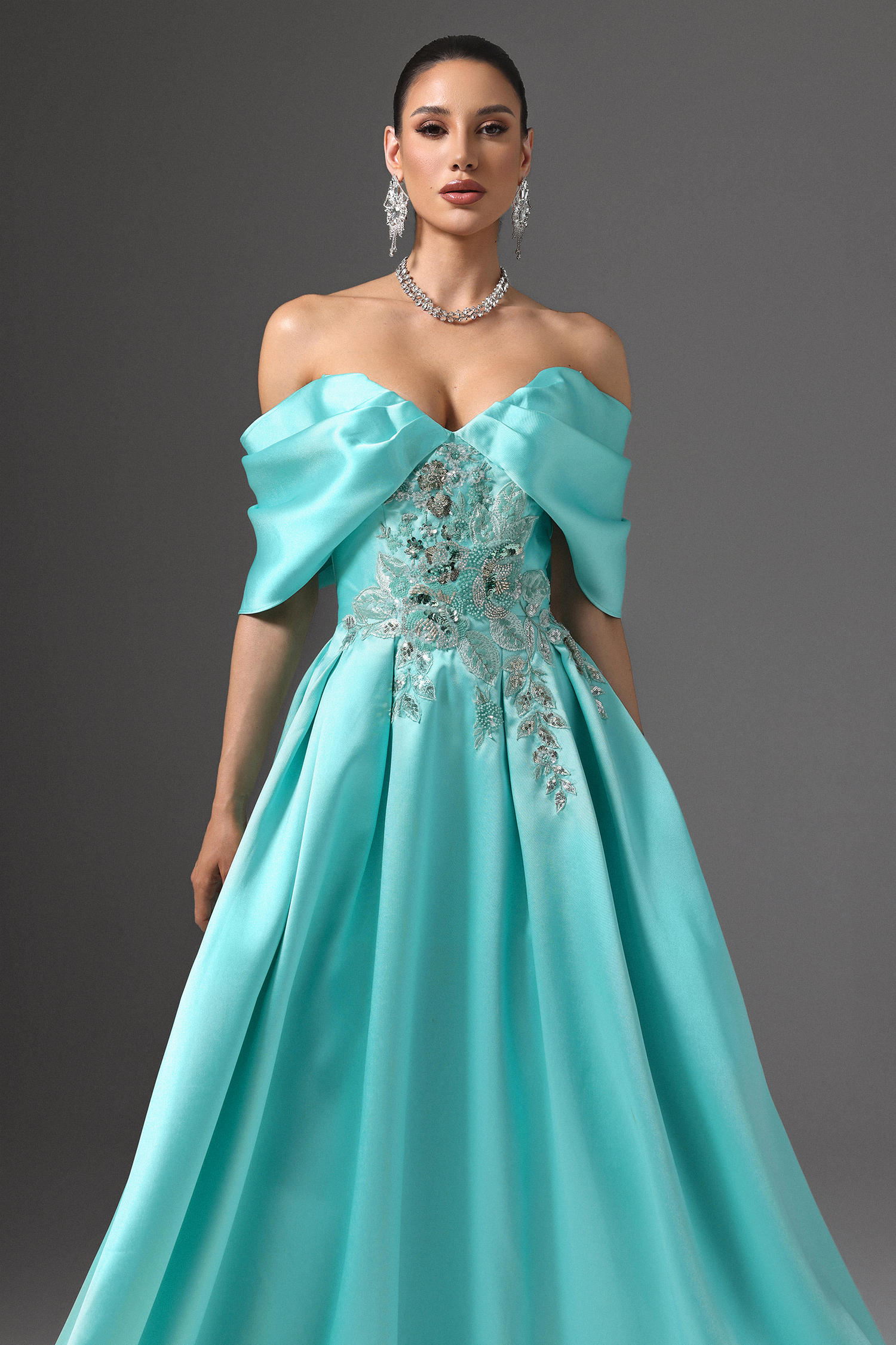 Salamo Off-Shoulder Floral Embroidered Maxi Dress