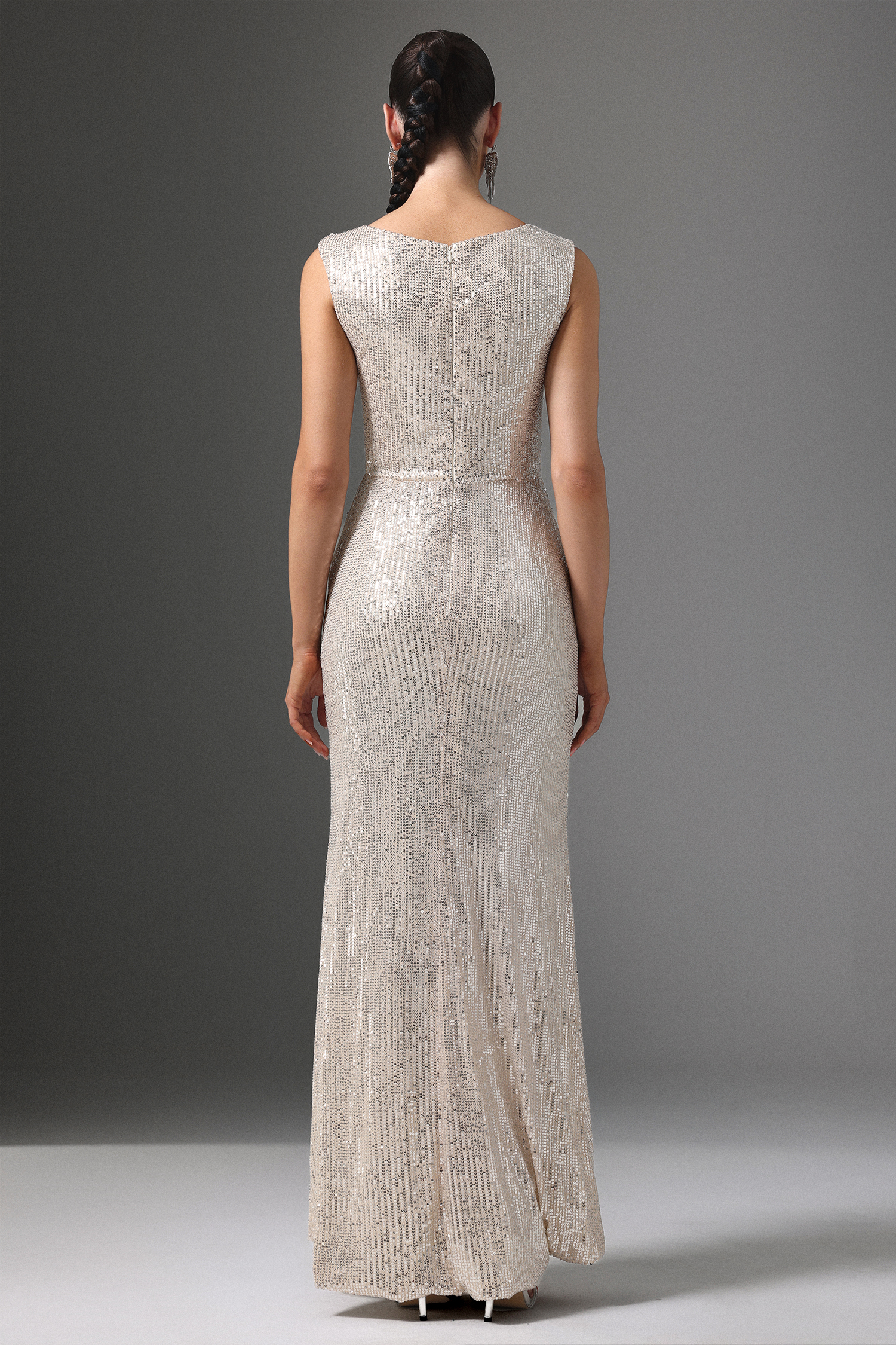 Imola Cowl Collar Sleeveless Sequin Maxi Dress