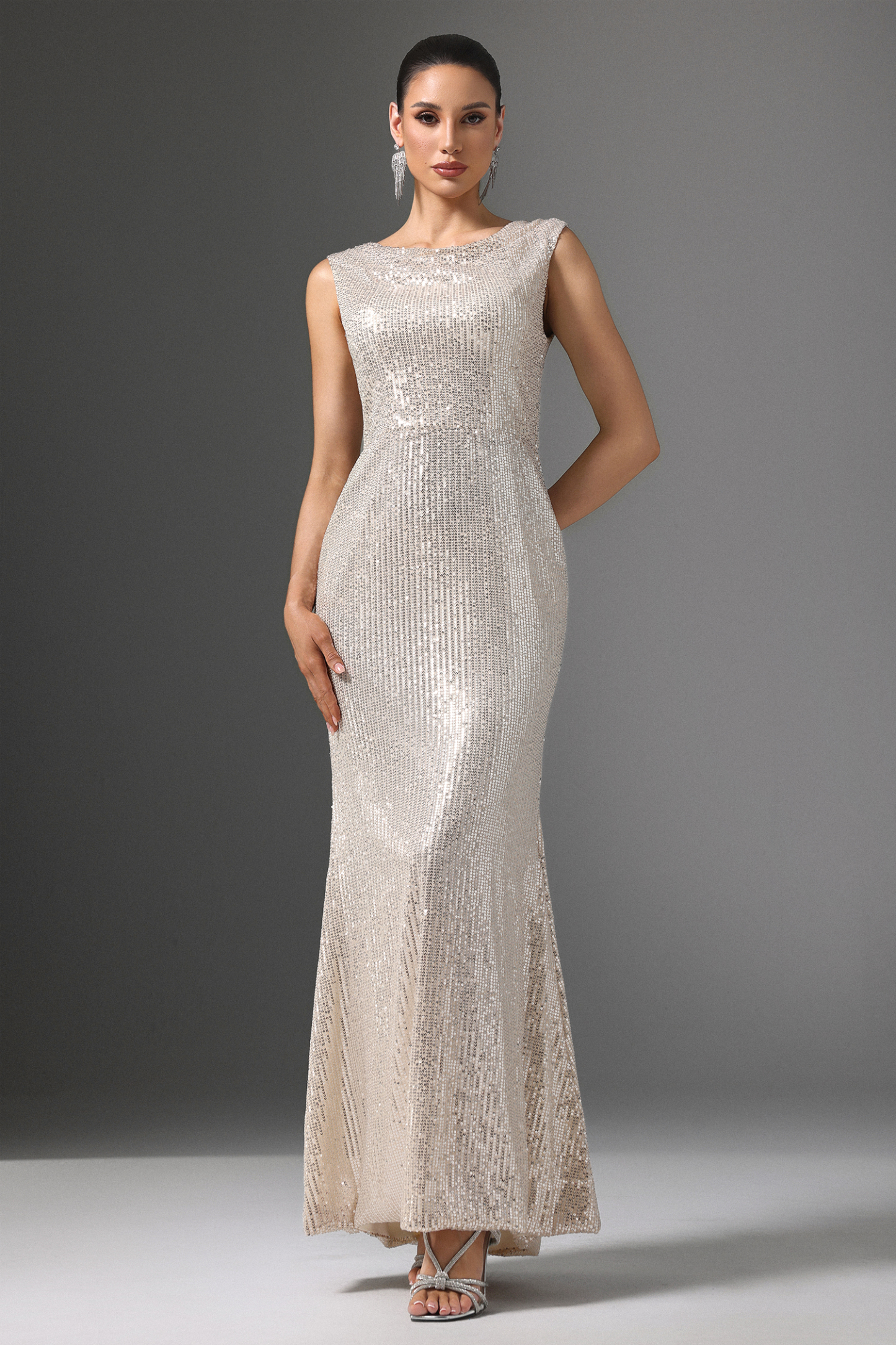 Imola Cowl Collar Sleeveless Sequin Maxi Dress