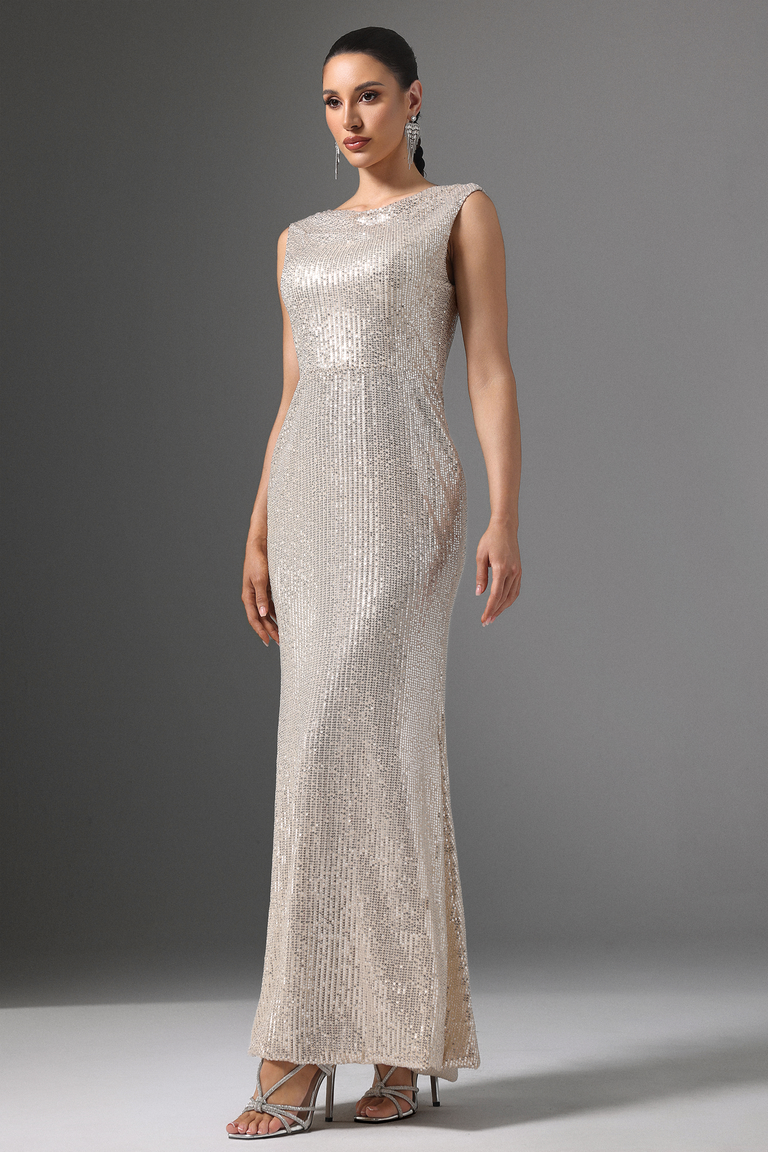 Imola Cowl Collar Sleeveless Sequin Maxi Dress