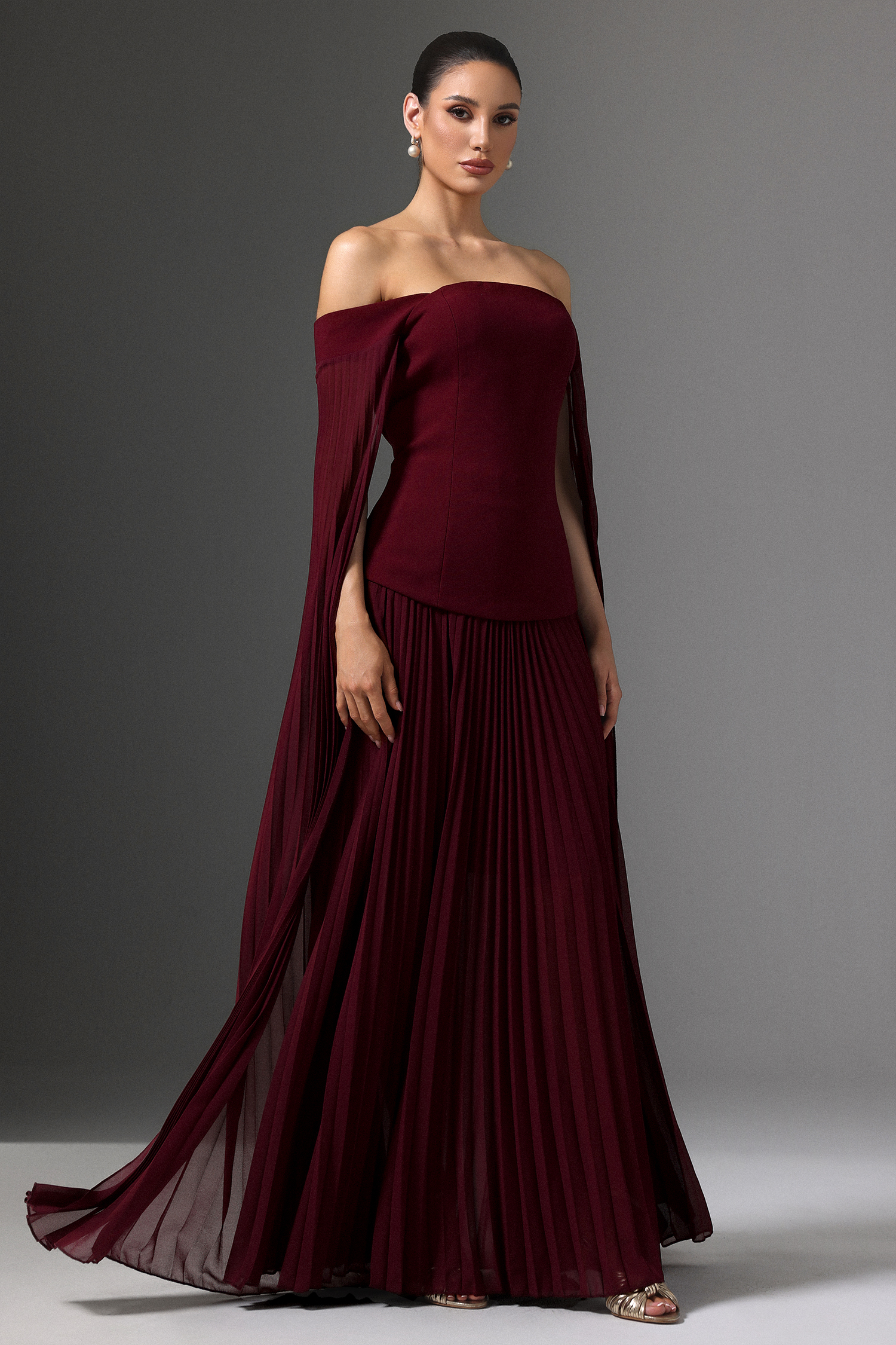 Solvia Off The Shoulder Long Sleeves Ruched Maxi Dress