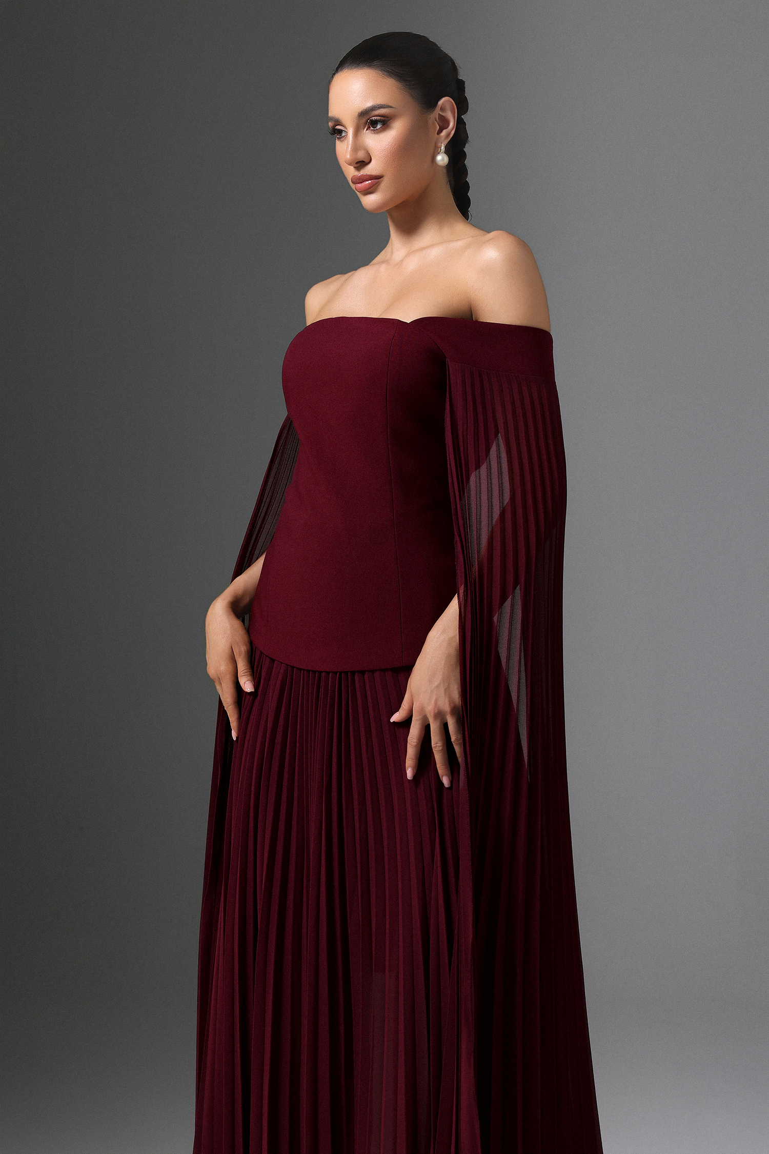 Solvia Off The Shoulder Long Sleeves Ruched Maxi Dress
