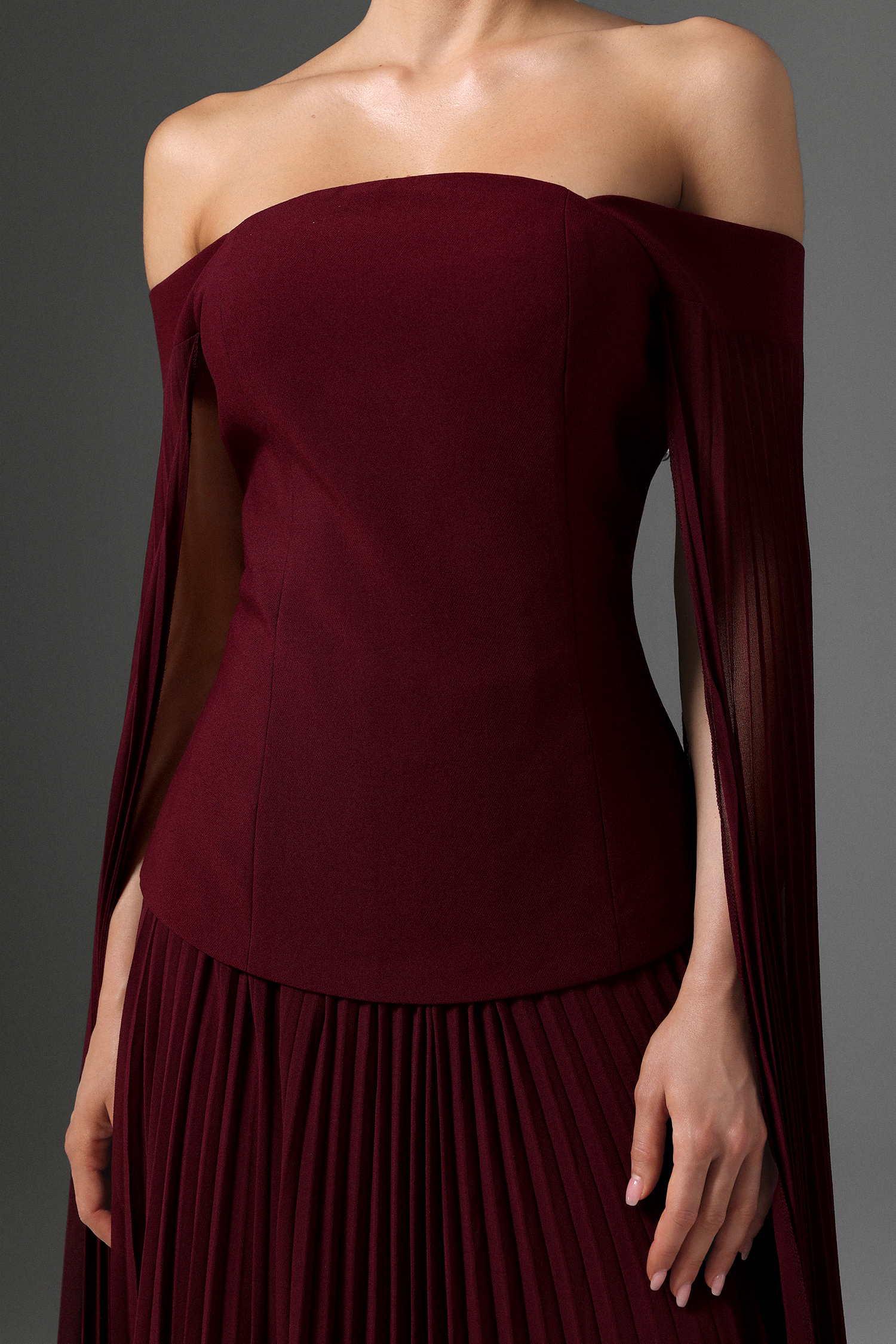 Solvia Off The Shoulder Long Sleeves Ruched Maxi Dress