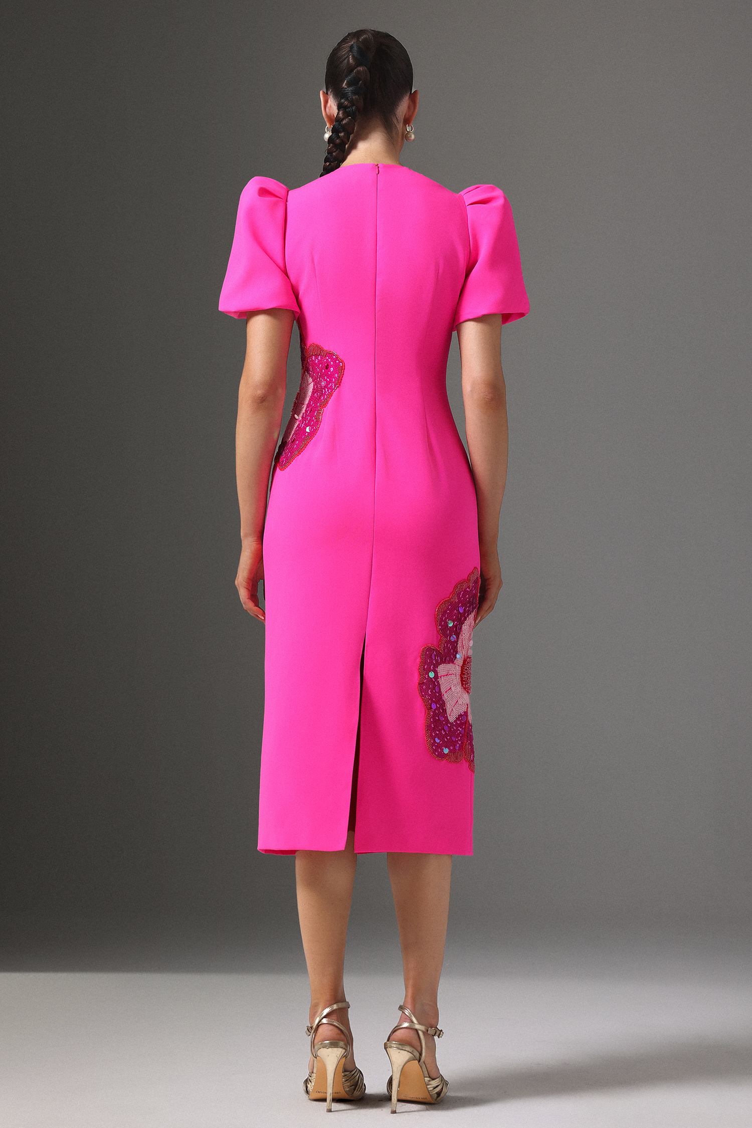 Elissa Puff Sleve Floral Midi Dress