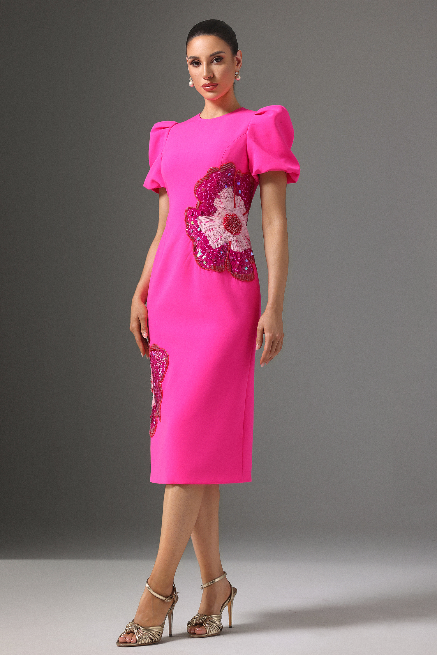 Elissa Puff Sleve Floral Midi Dress