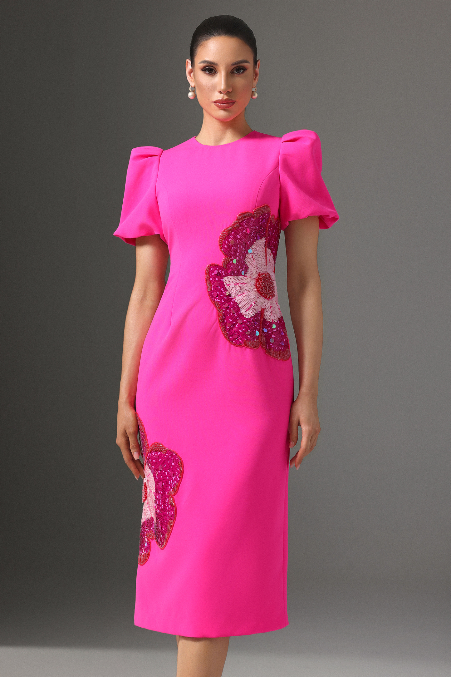 Elissa Puff Sleve Floral Midi Dress