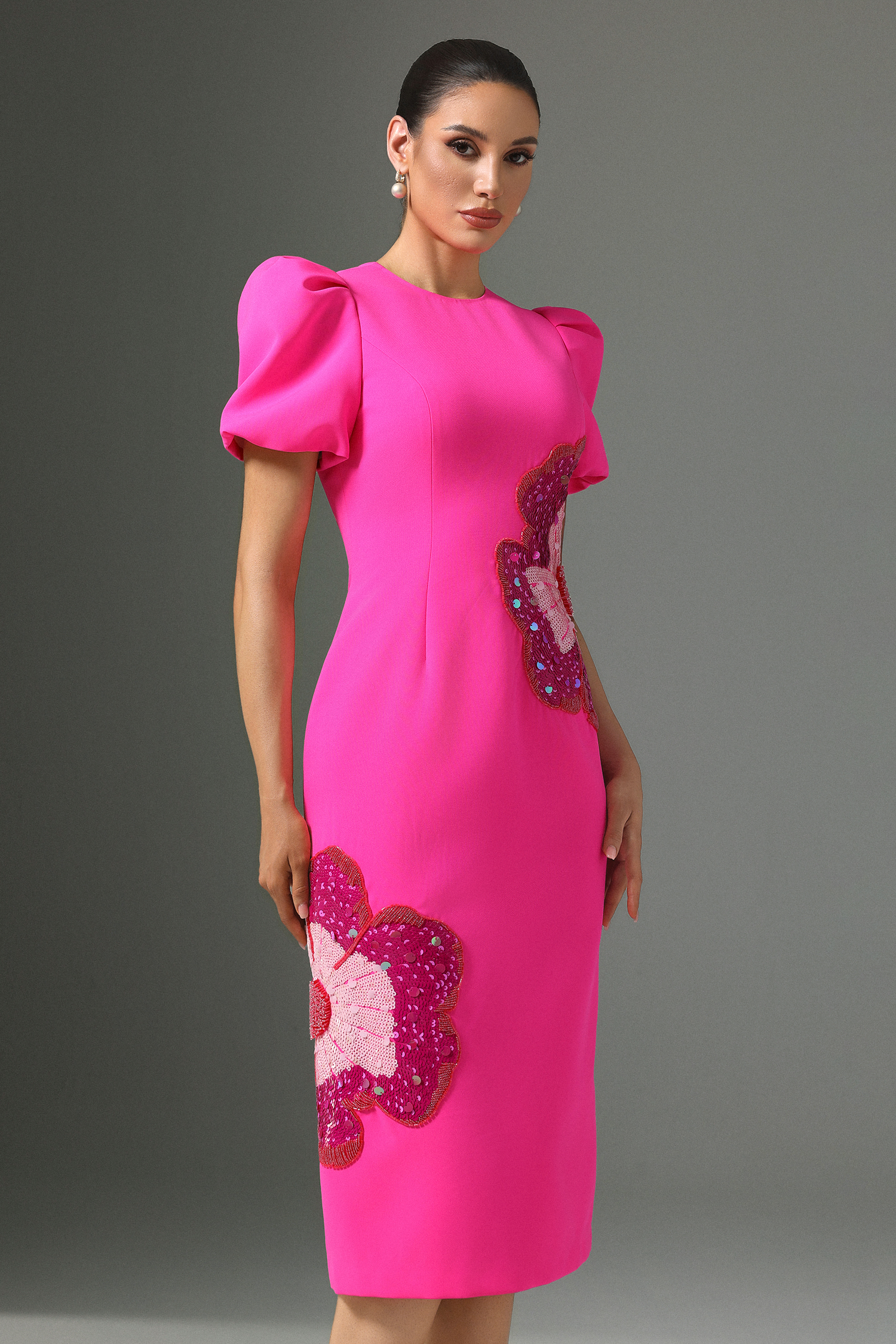 Elissa Puff Sleve Floral Midi Dress