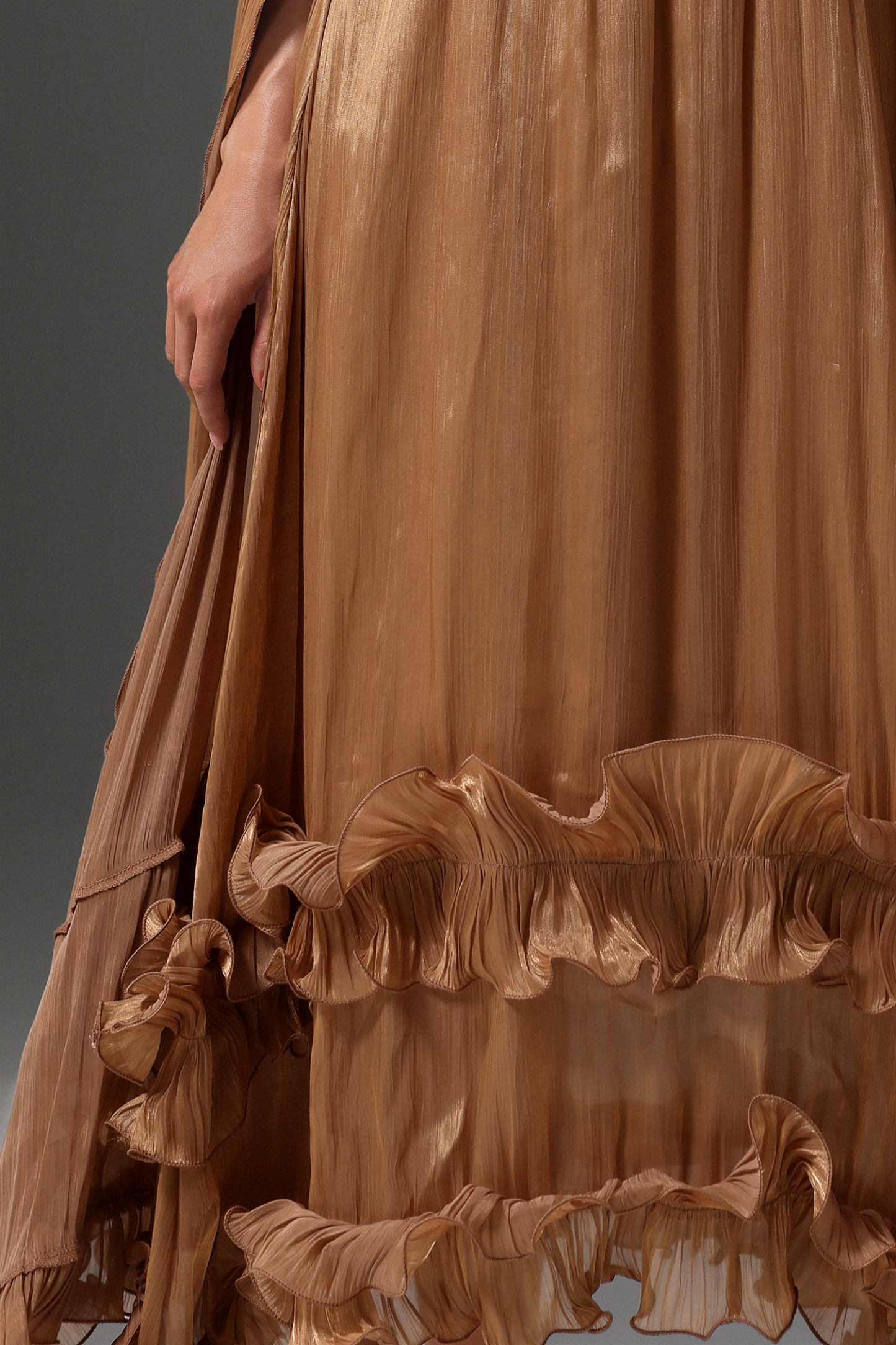 Janiyah High Neck Cape Tie Ruffle Pleated Maxi Dress