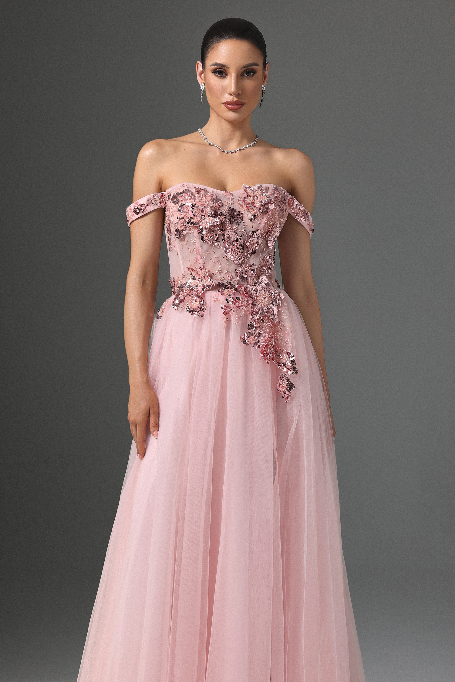 Lolo Off-shoulder Sequin Embroidered High Slit Maxi Dress