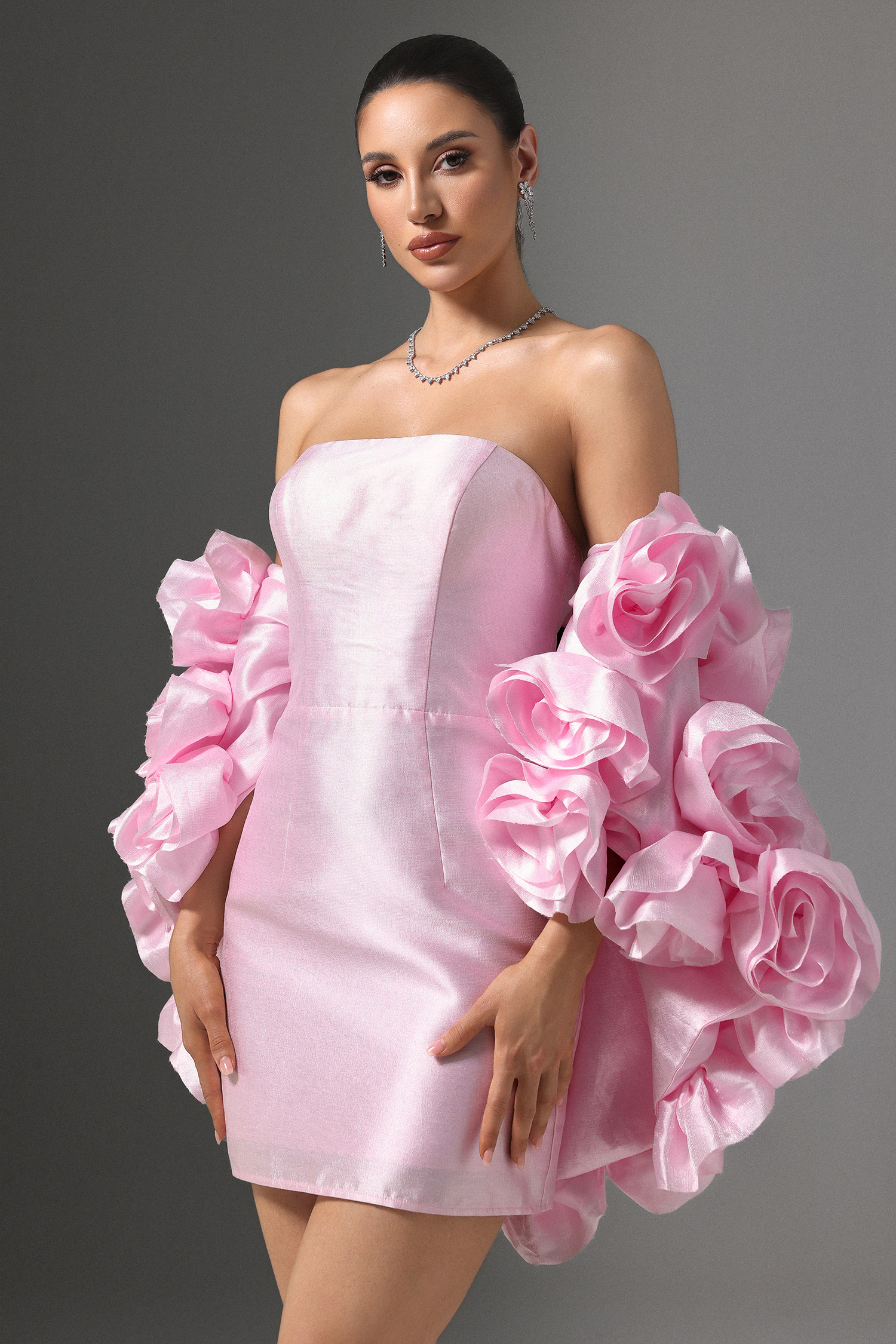 Vivi Strapless Floral Cape and Mini Dress Two-Piece Set