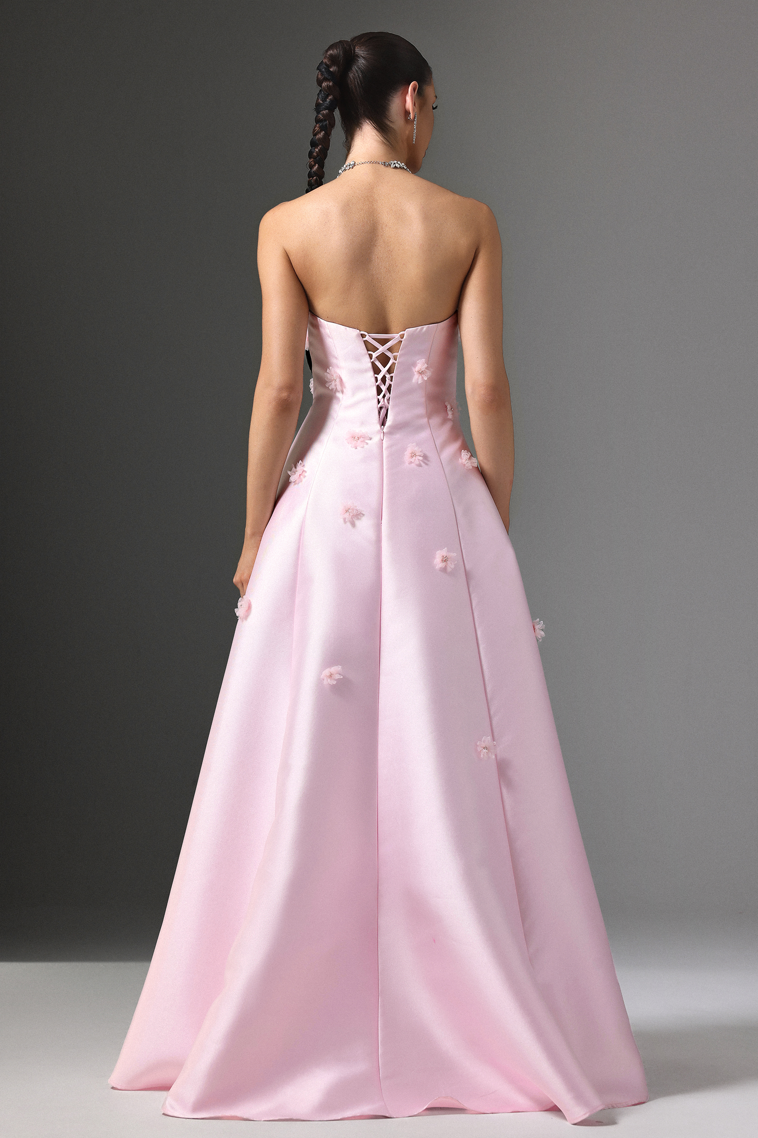 Werza Strapless Floral Beaded Maxi Dress