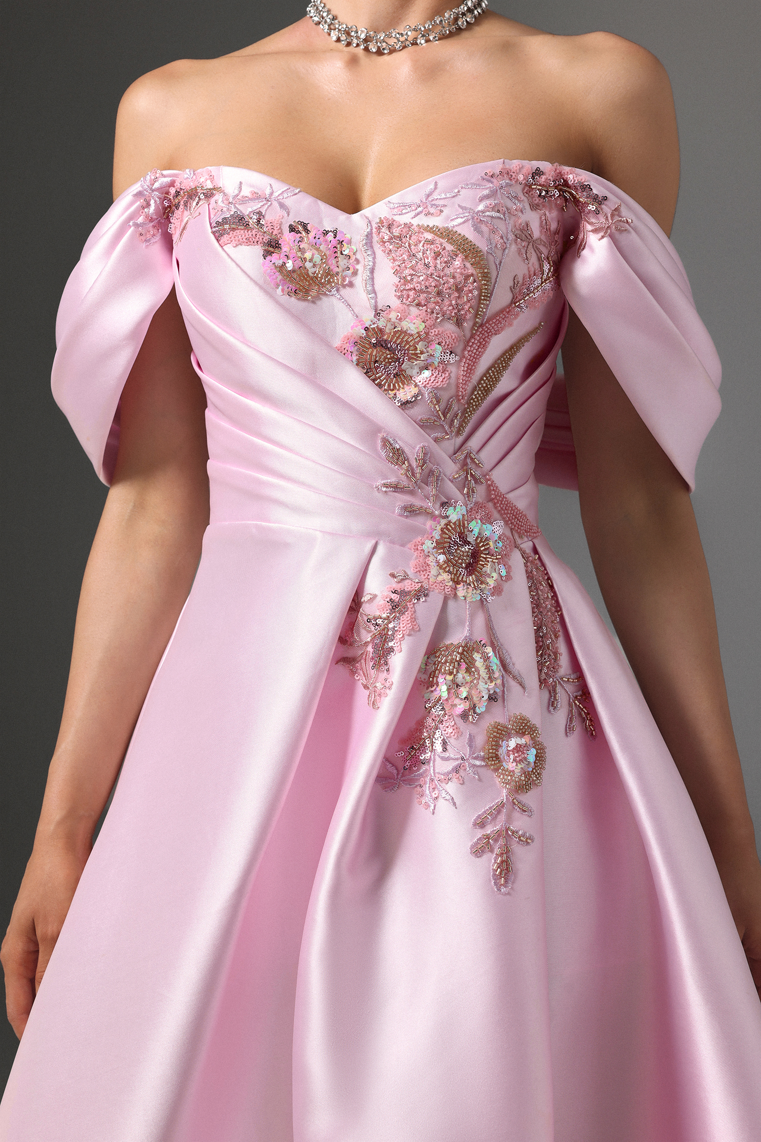 Eseniya Off-Shoulder Floral Embroidered Slit Maxi Dress