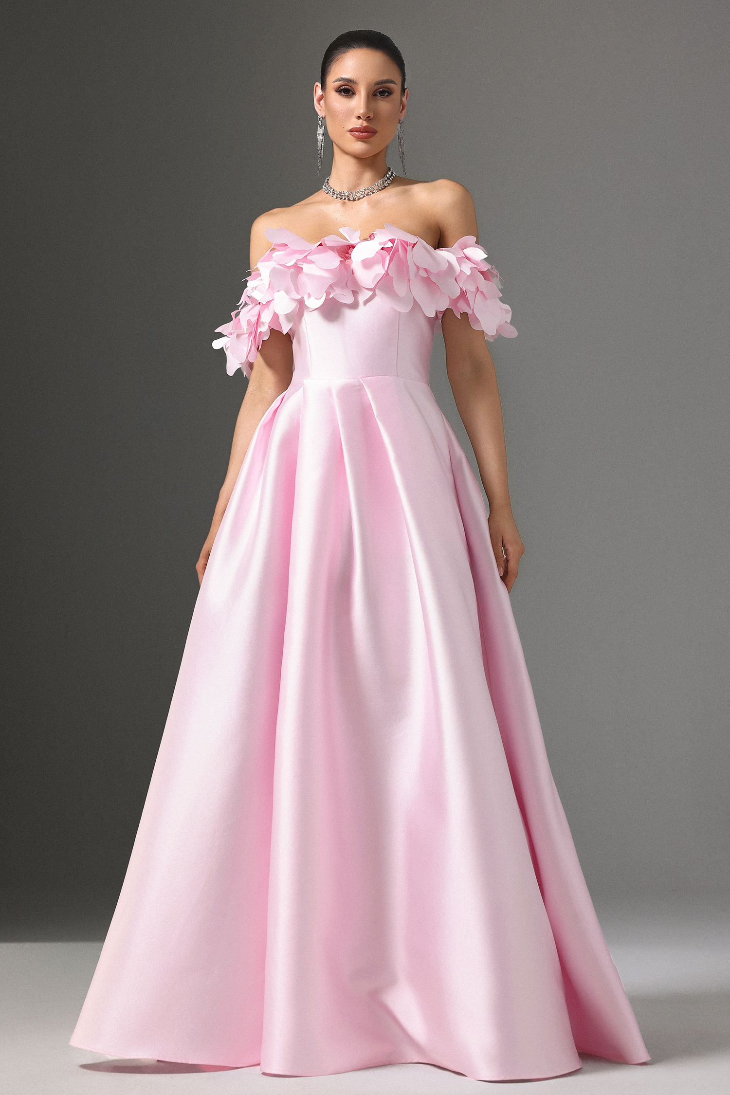 Fuffy Off-Shoulder Floral High Slit Maxi Dress