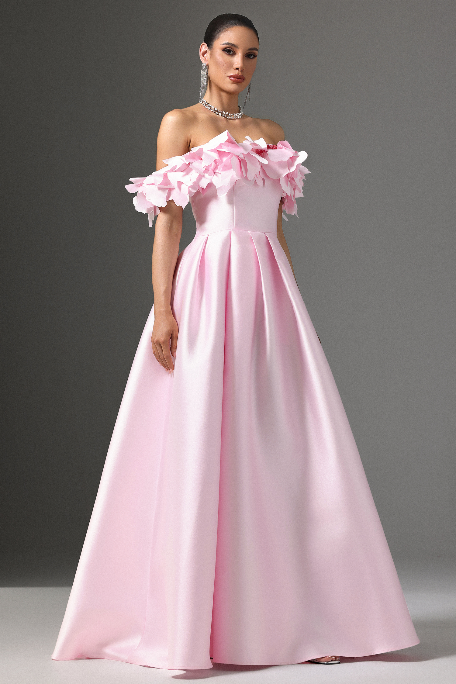 Fuffy Off-Shoulder Floral High Slit Maxi Dress