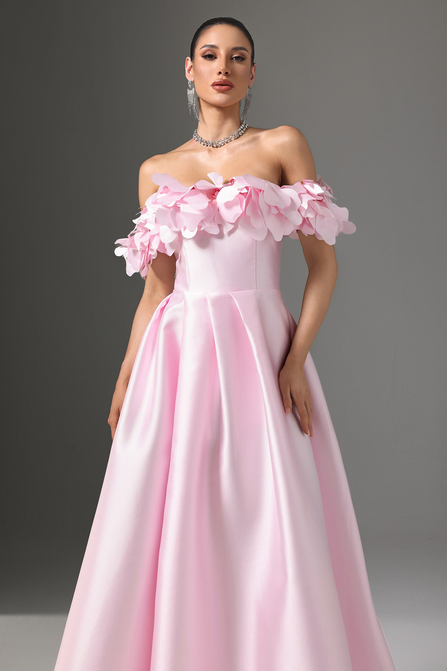 Fuffy Off-Shoulder Floral High Slit Maxi Dress