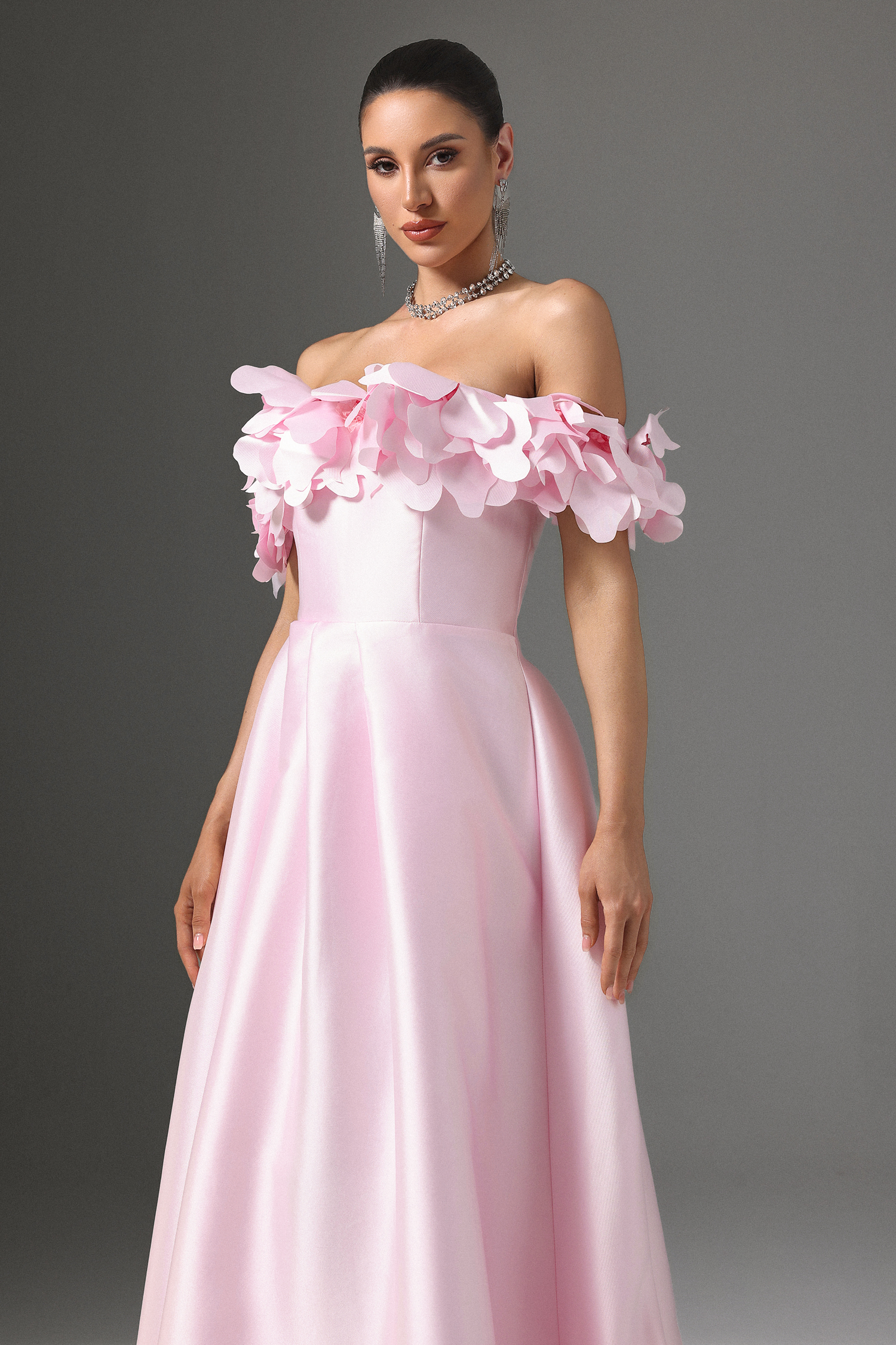 Fuffy Off-Shoulder Floral High Slit Maxi Dress