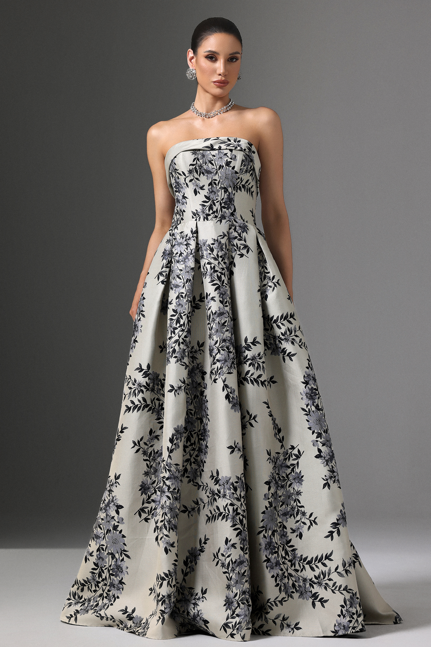 Zeno Strapless Floral Embroidery Maxi Dress