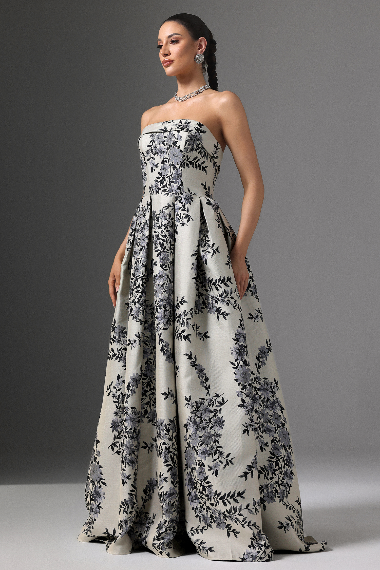 Zeno Strapless Floral Embroidery Maxi Dress