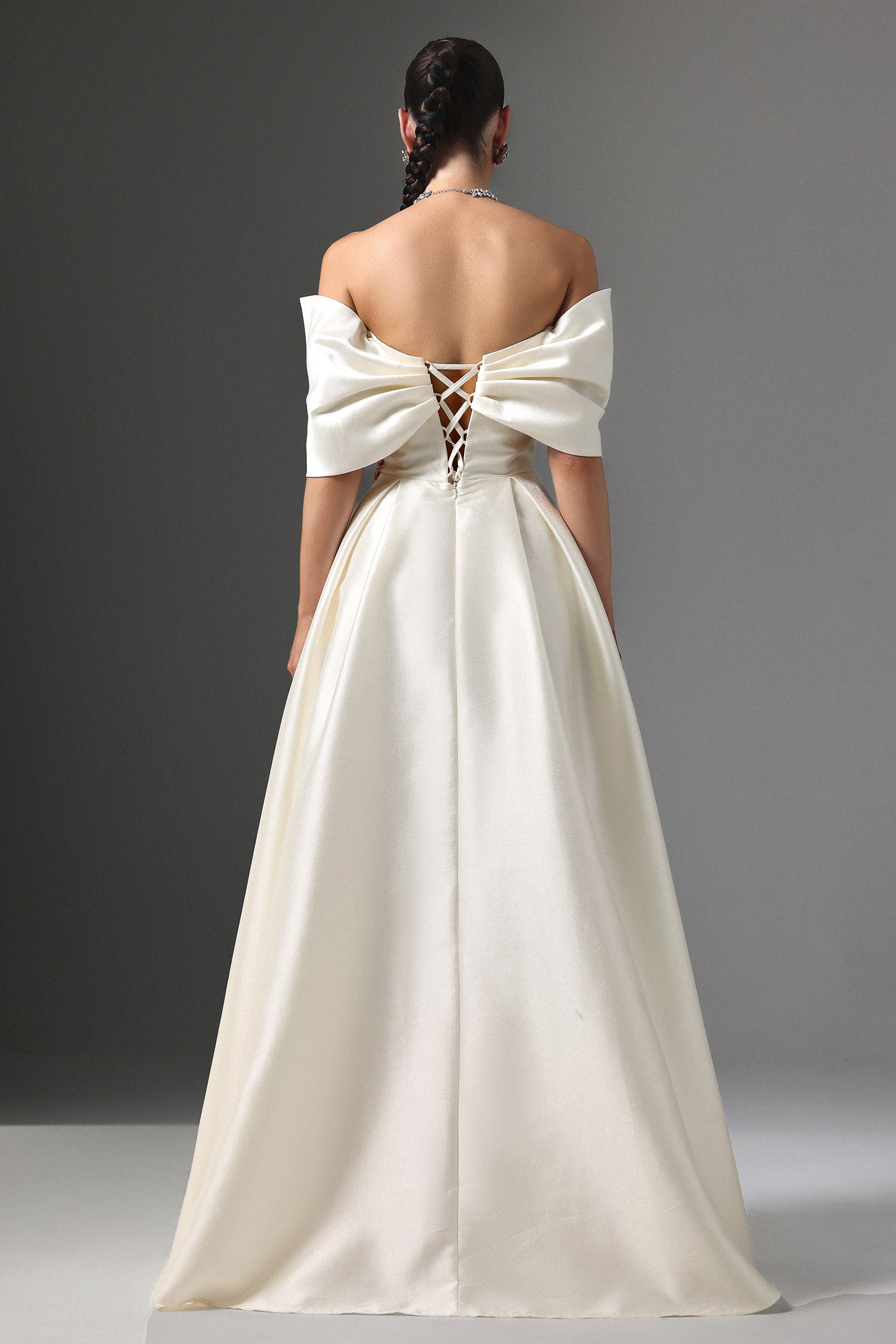 Facia Off-Shoulder Floral Embroidered High Slit Maxi Dress