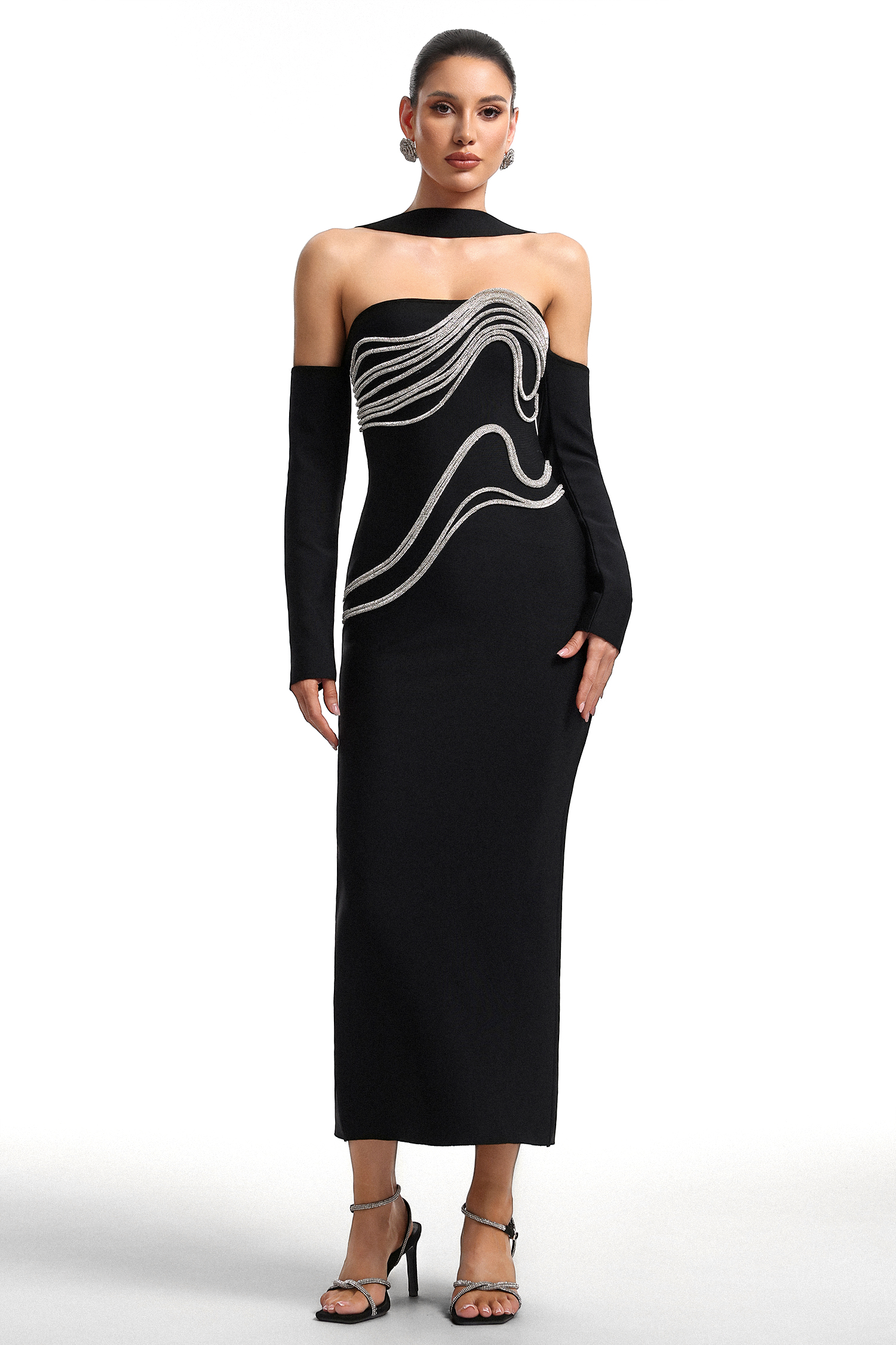 Lokama Strapless Rhinestone Bandage Maxi Dress
