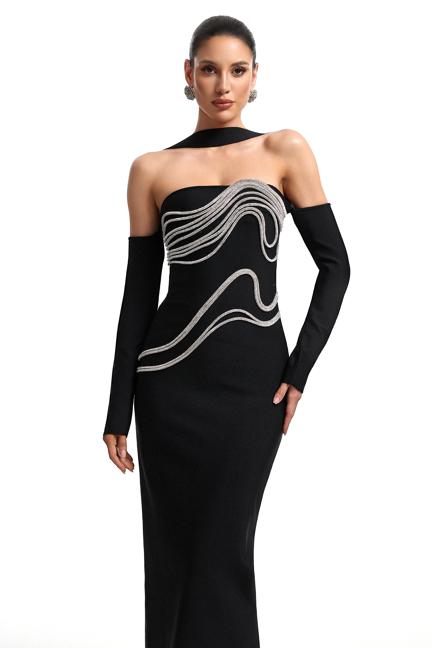 Lokama Strapless Rhinestone Bandage Maxi Dress