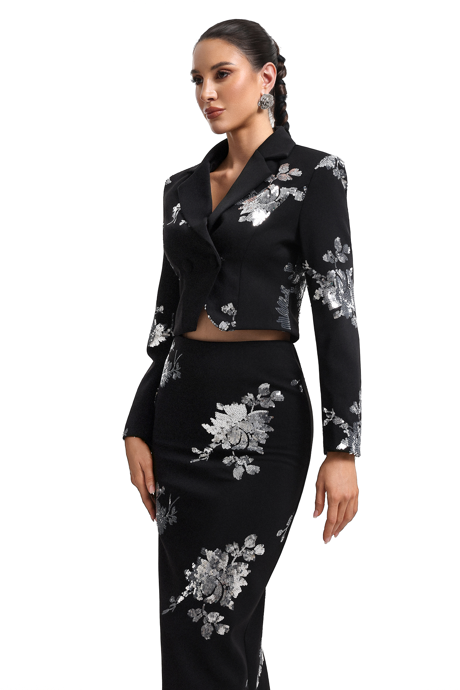 Hermione V-Neck Long Sleeve Floral Print Crop Blazer and
