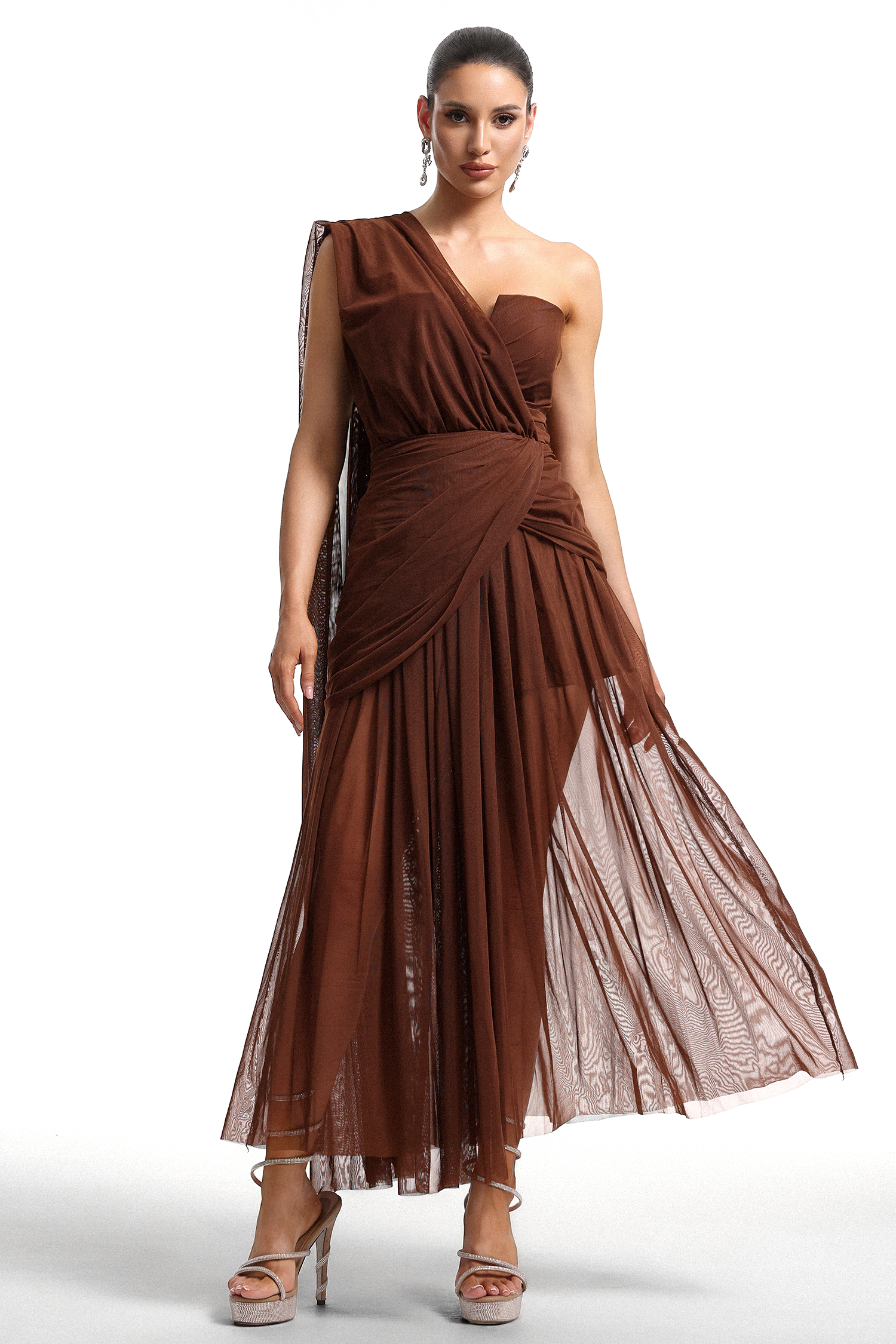Elora One Shoulder Mesh Maxi Dress