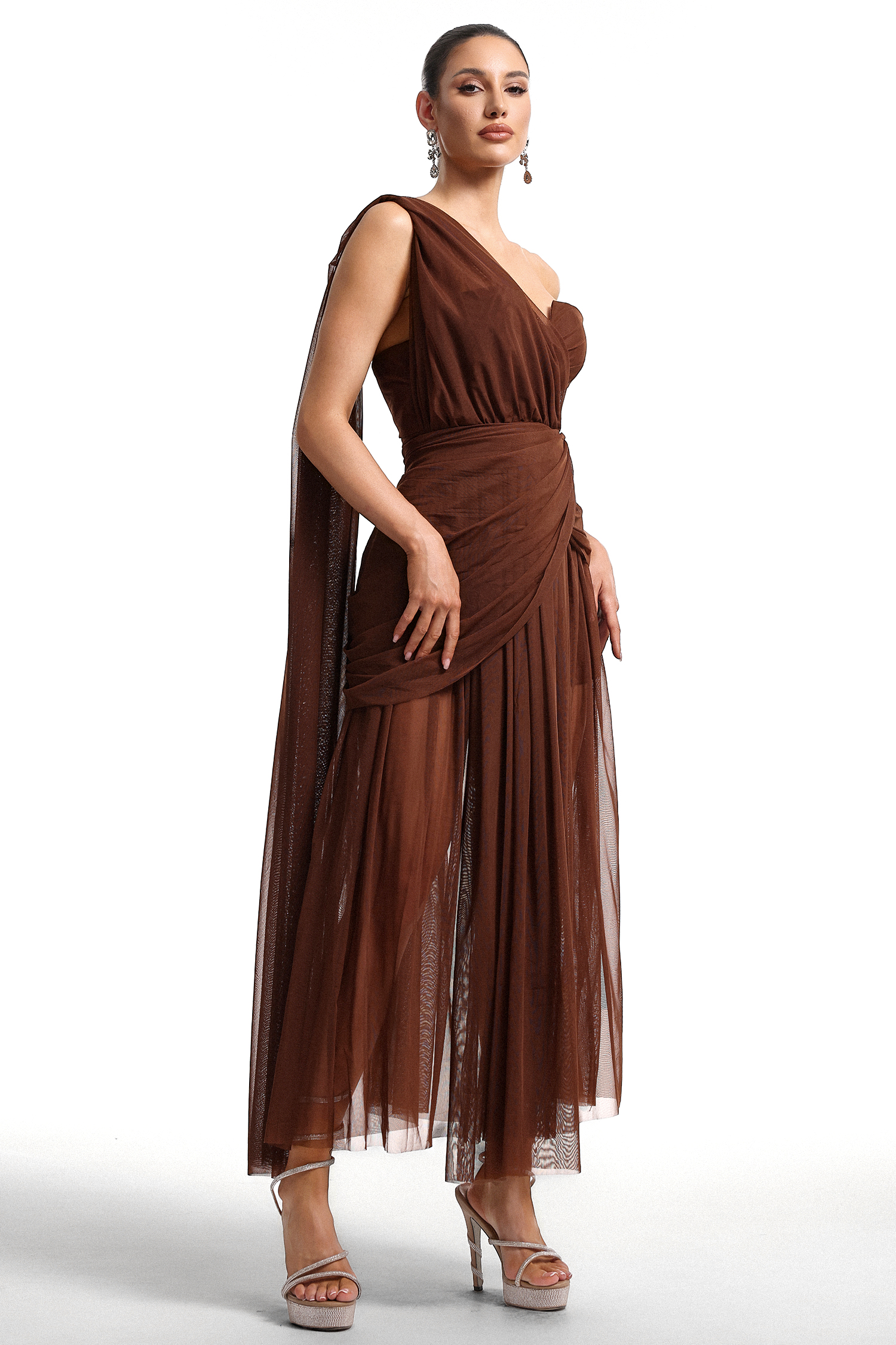 Elora One Shoulder Mesh Maxi Dress