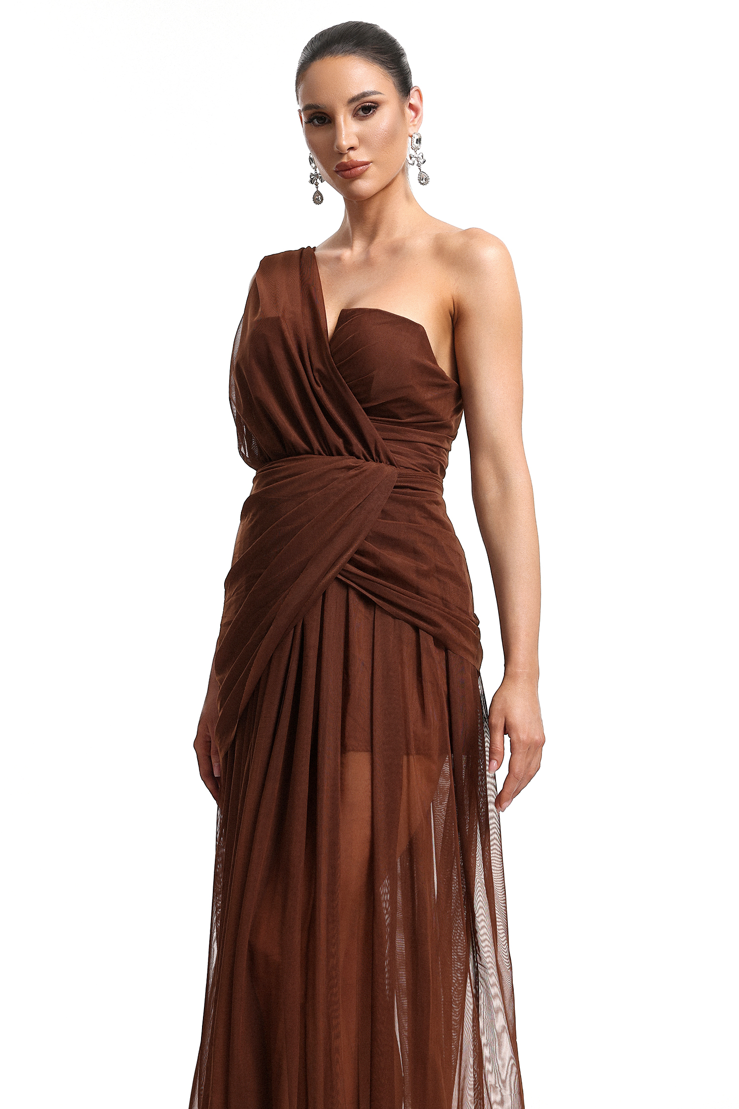 Elora One Shoulder Mesh Maxi Dress