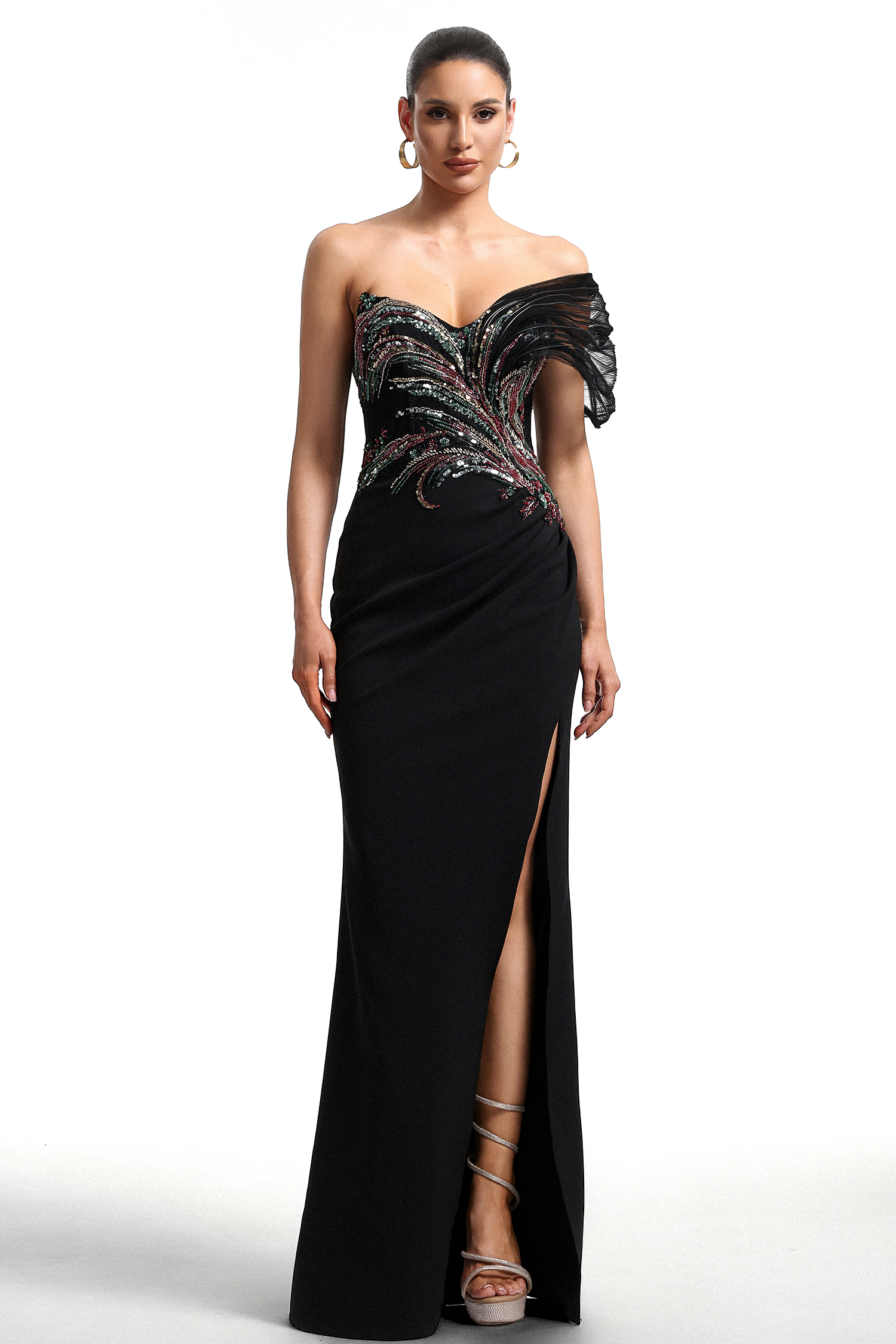 Stolen Strapless Sequin Embroidered Slit Bandage Maxi Dress