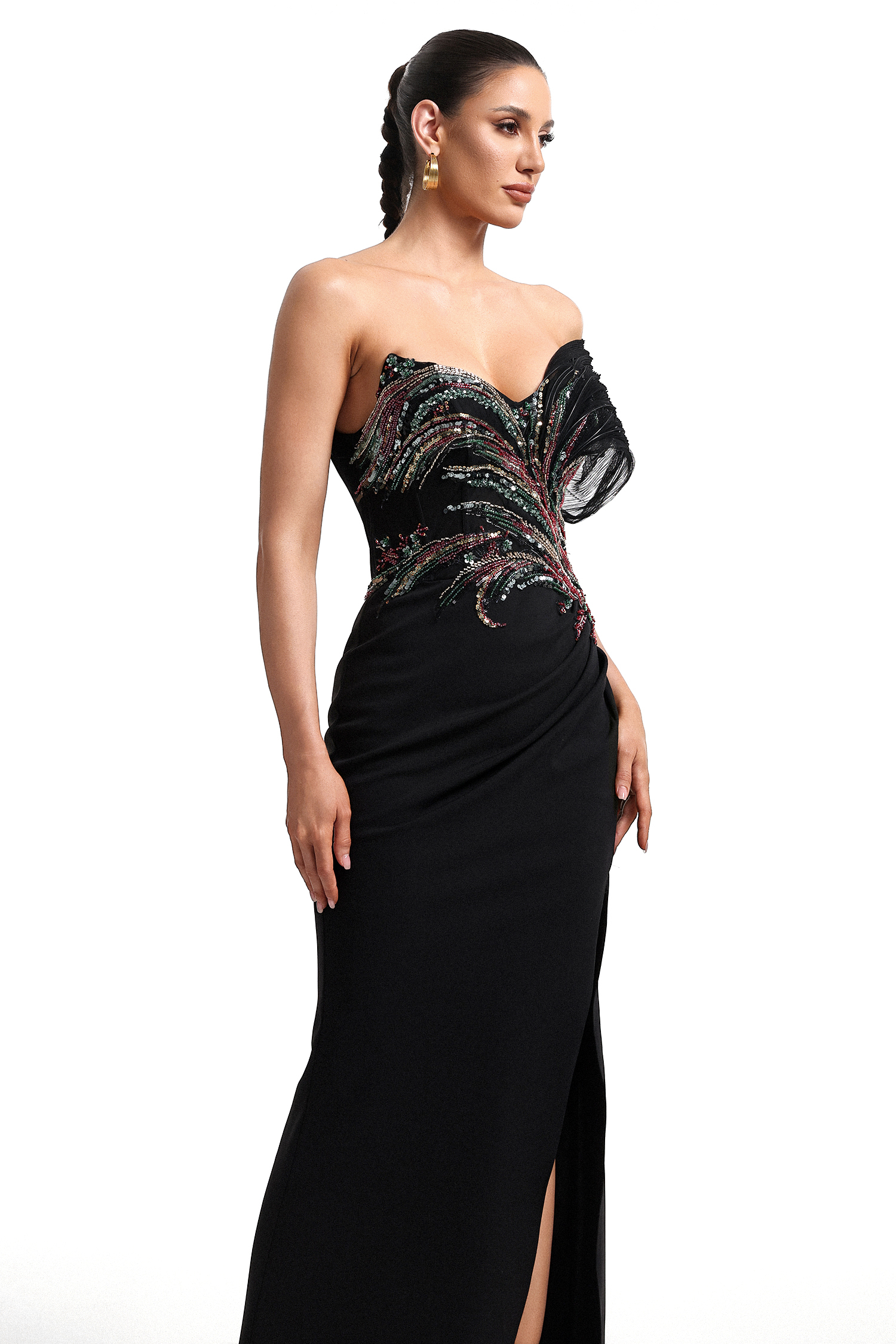 Stolen Strapless Sequin Embroidered Slit Bandage Maxi Dress
