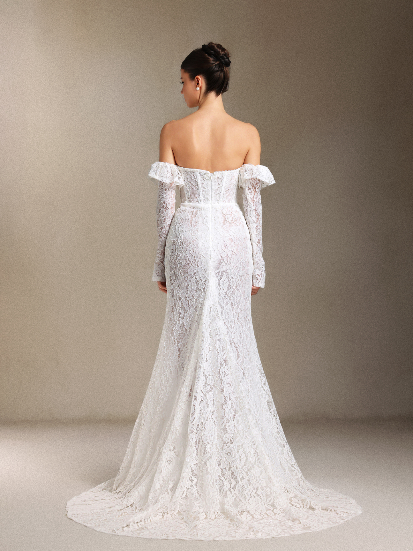 Eudase Lace Chest smearing Sleeve covers Fish bone maxi wedding dress