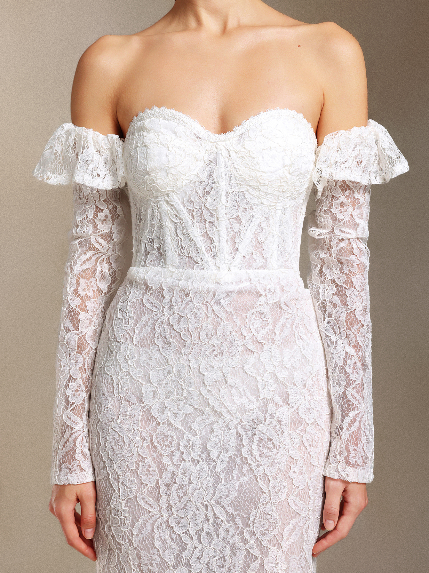 Eudase Lace Chest smearing Sleeve covers Fish bone maxi wedding dress