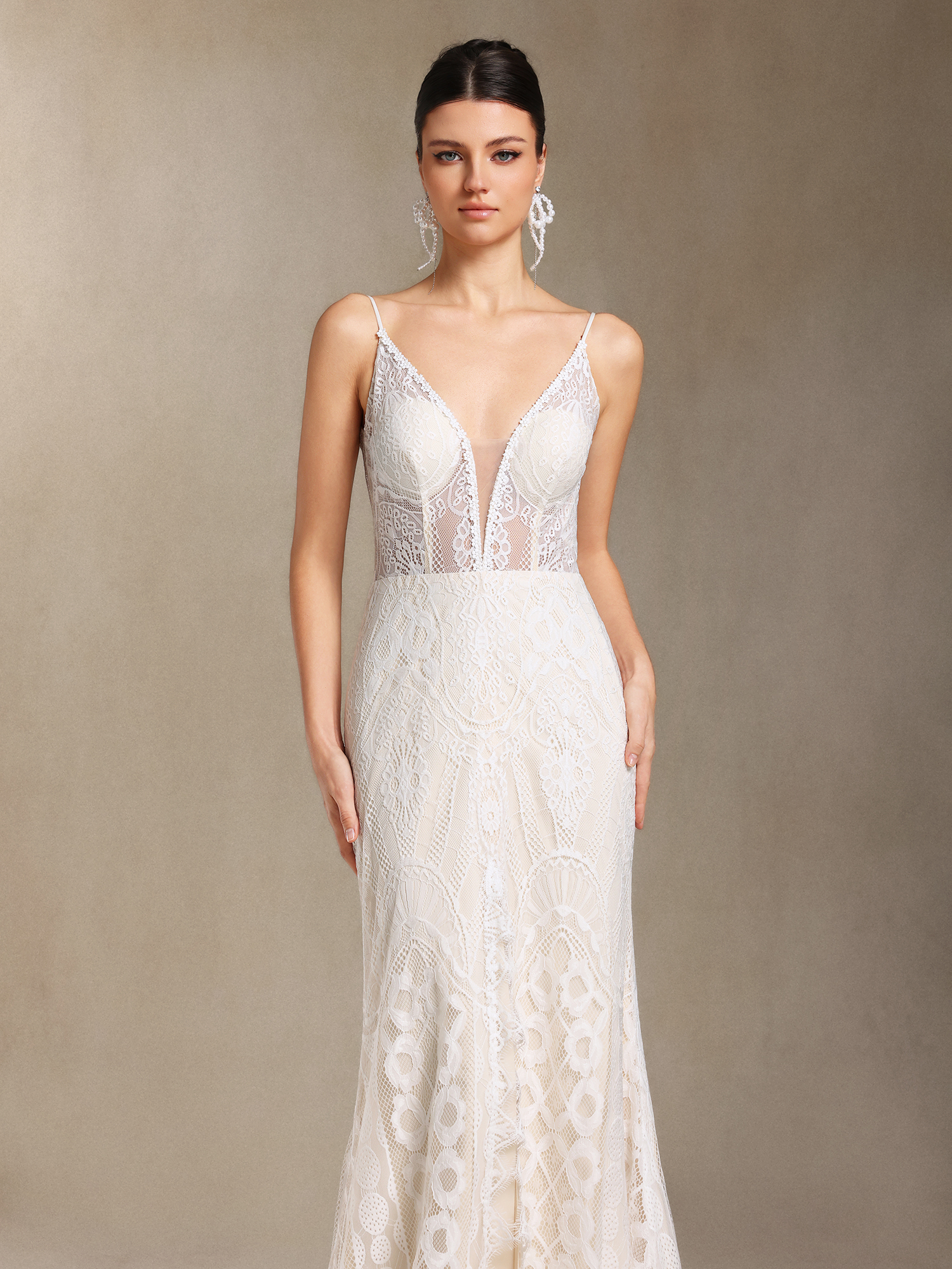 Vallea Lace V-neck Backless Slit Trailing maxi dress