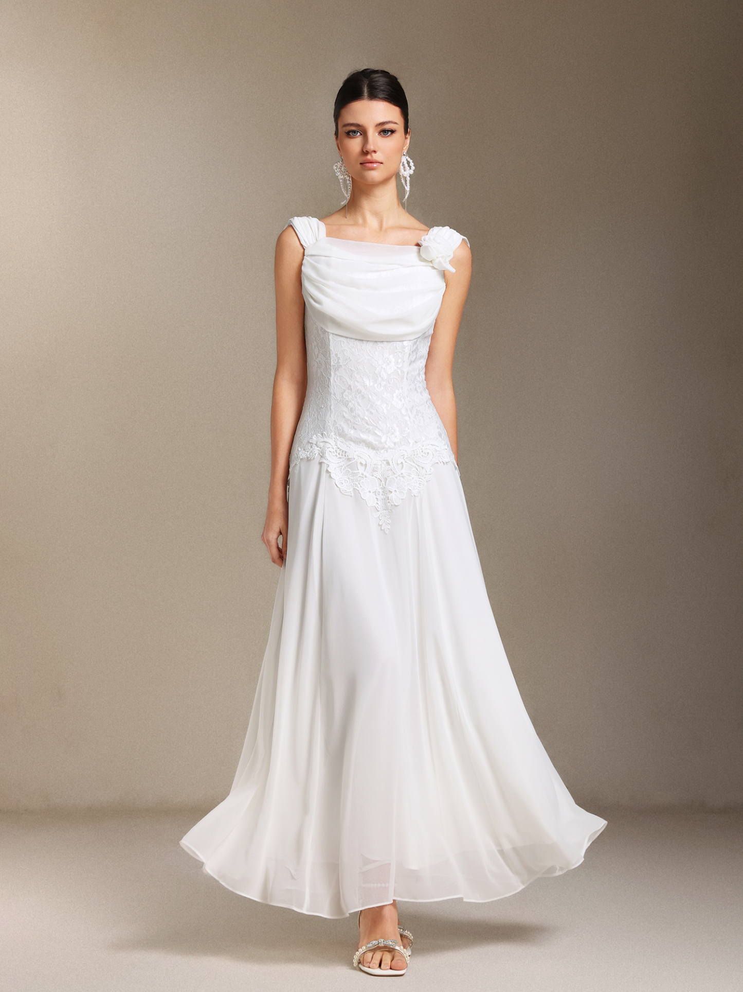 Viki Chiffon Lace Fold maxi dress