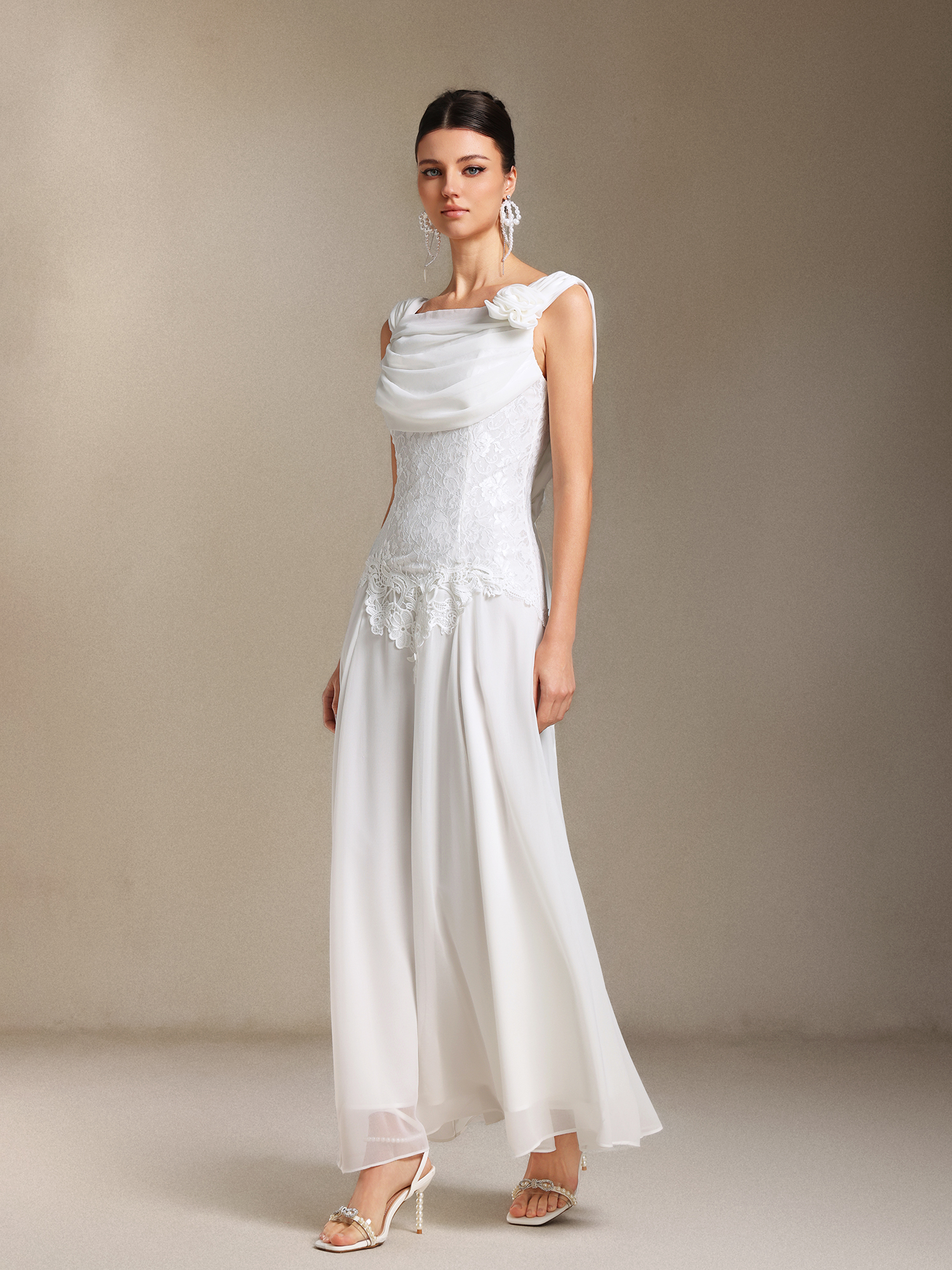 Viki Chiffon Lace Fold maxi dress