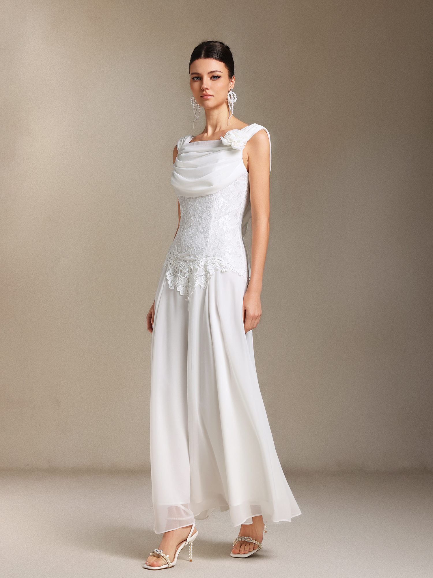 Viki Chiffon Lace Fold maxi dress