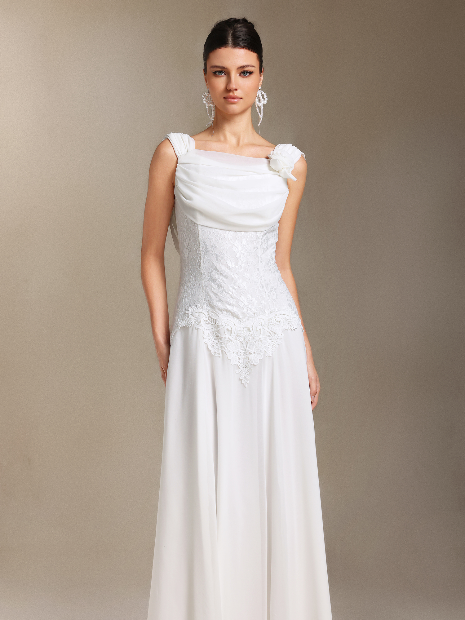 Viki Chiffon Lace Fold maxi dress