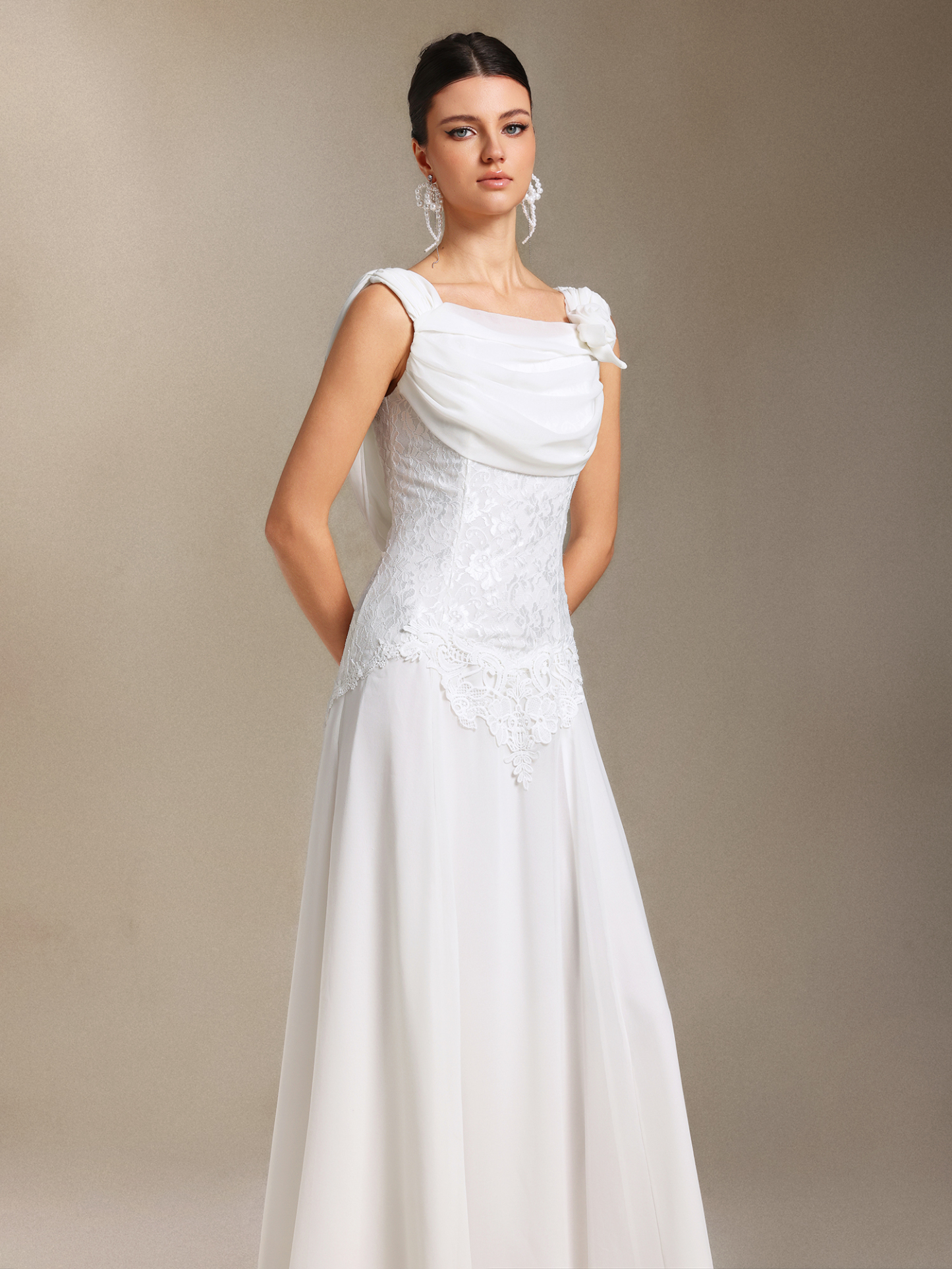 Viki Chiffon Lace Fold maxi dress