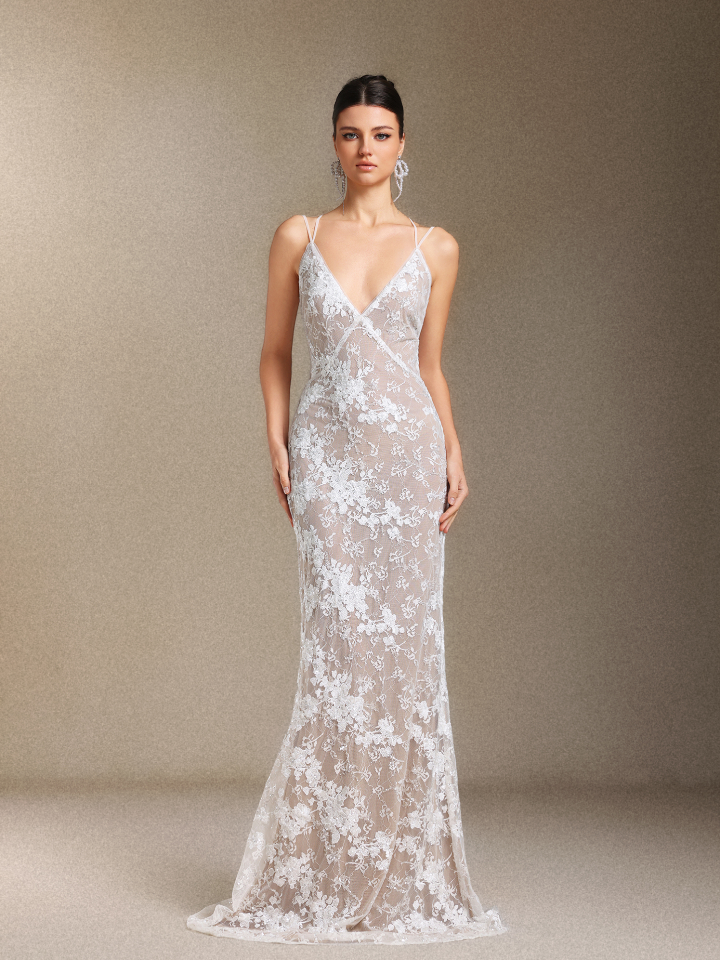 Thea Sling V-neck Sequins Lace maxi wedding dress