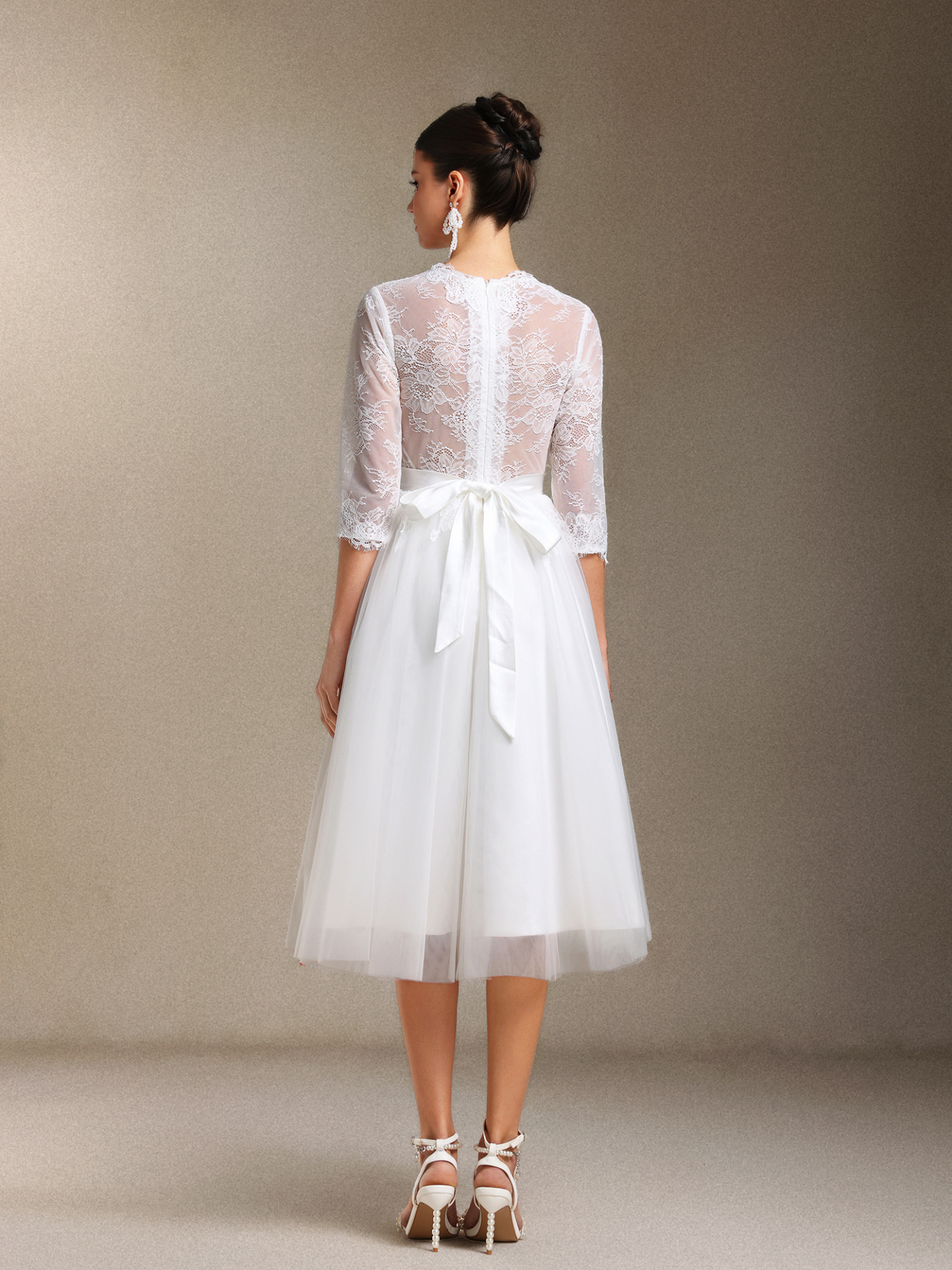 Keeli Long sleeves Lace Bow Mini wedding dress