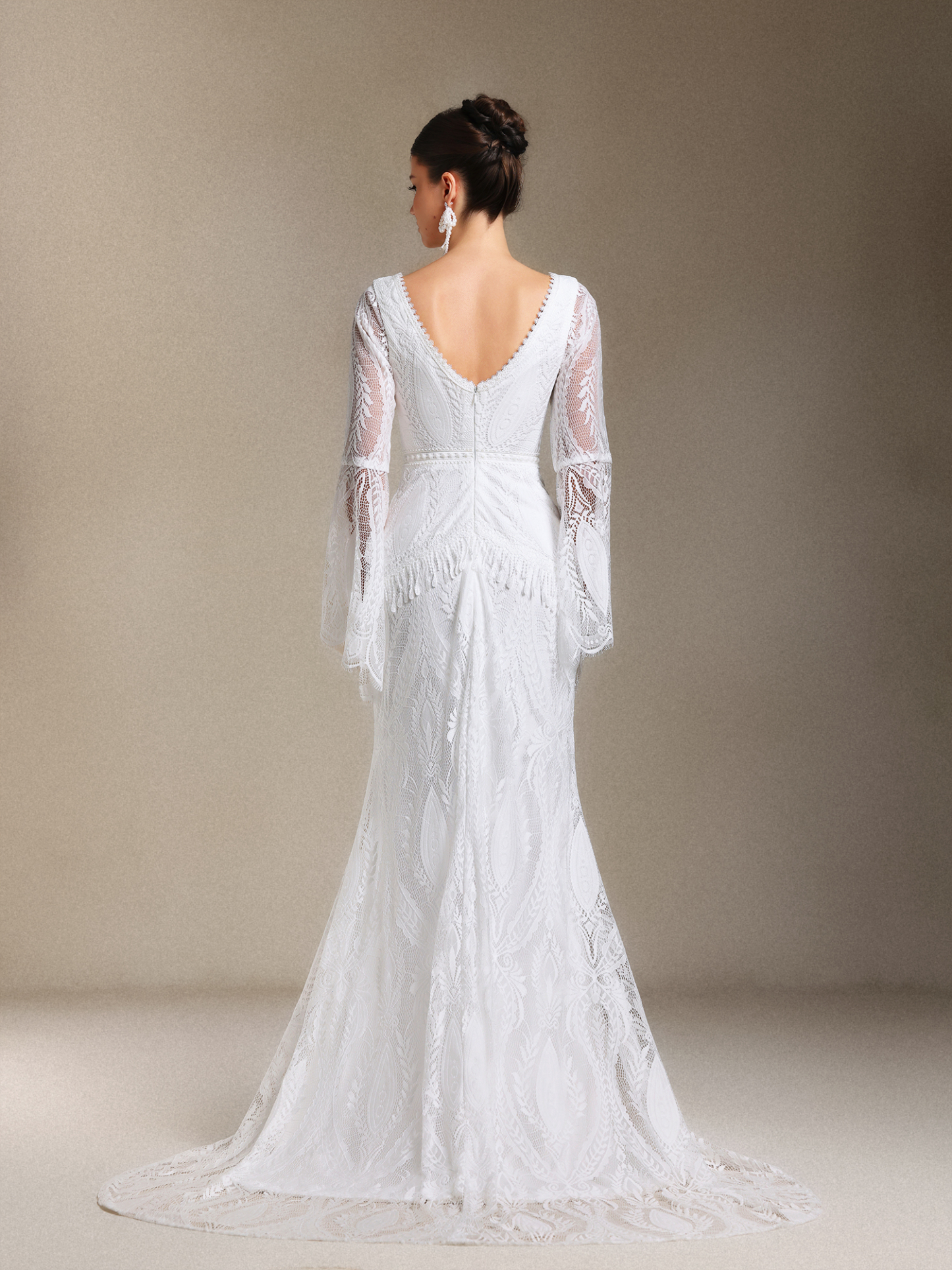 Lexi Patchwork lace Long sleeves Tassel maxi wedding dress