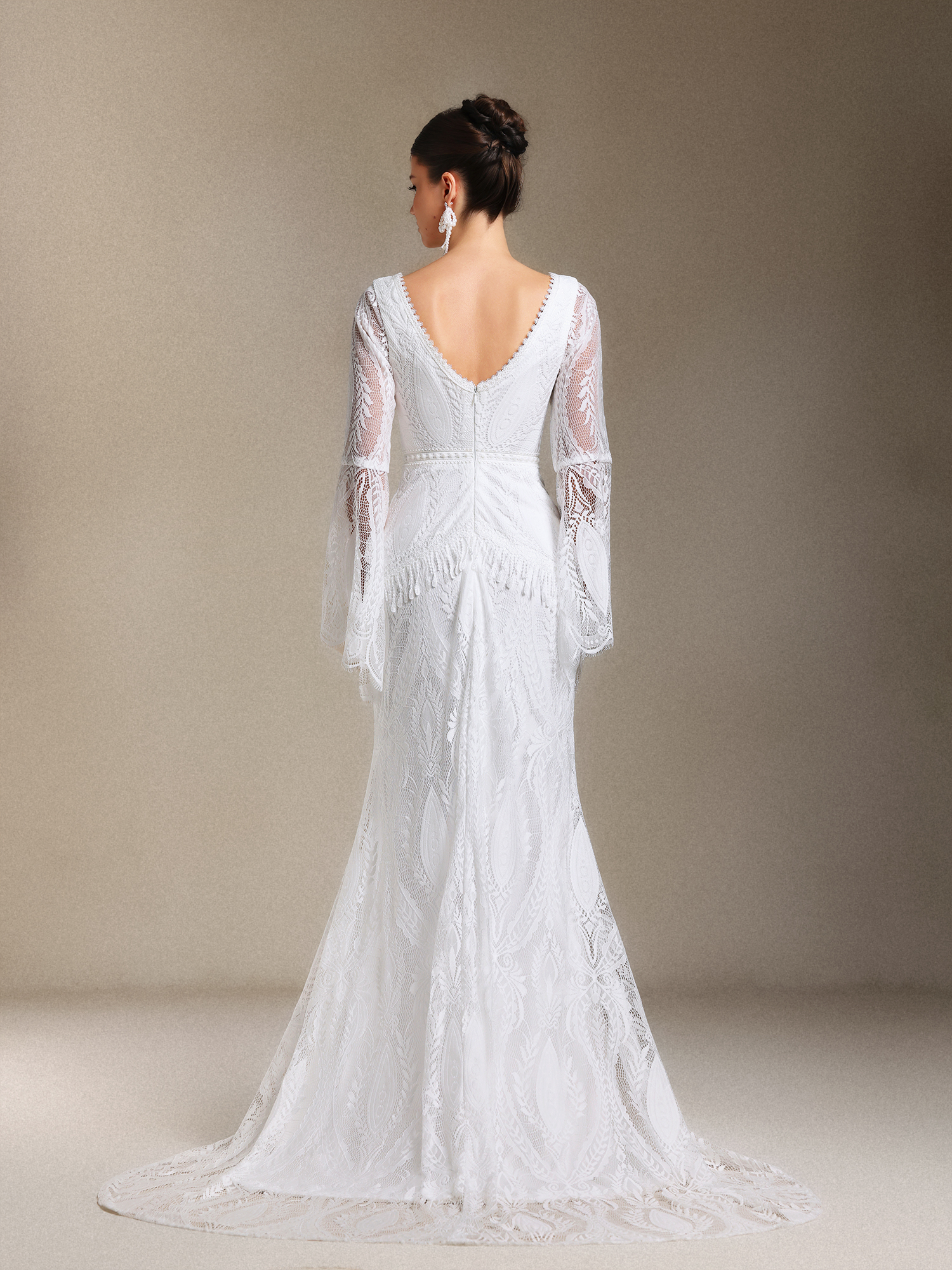 Lexi Patchwork lace Long sleeves Tassel maxi wedding dress