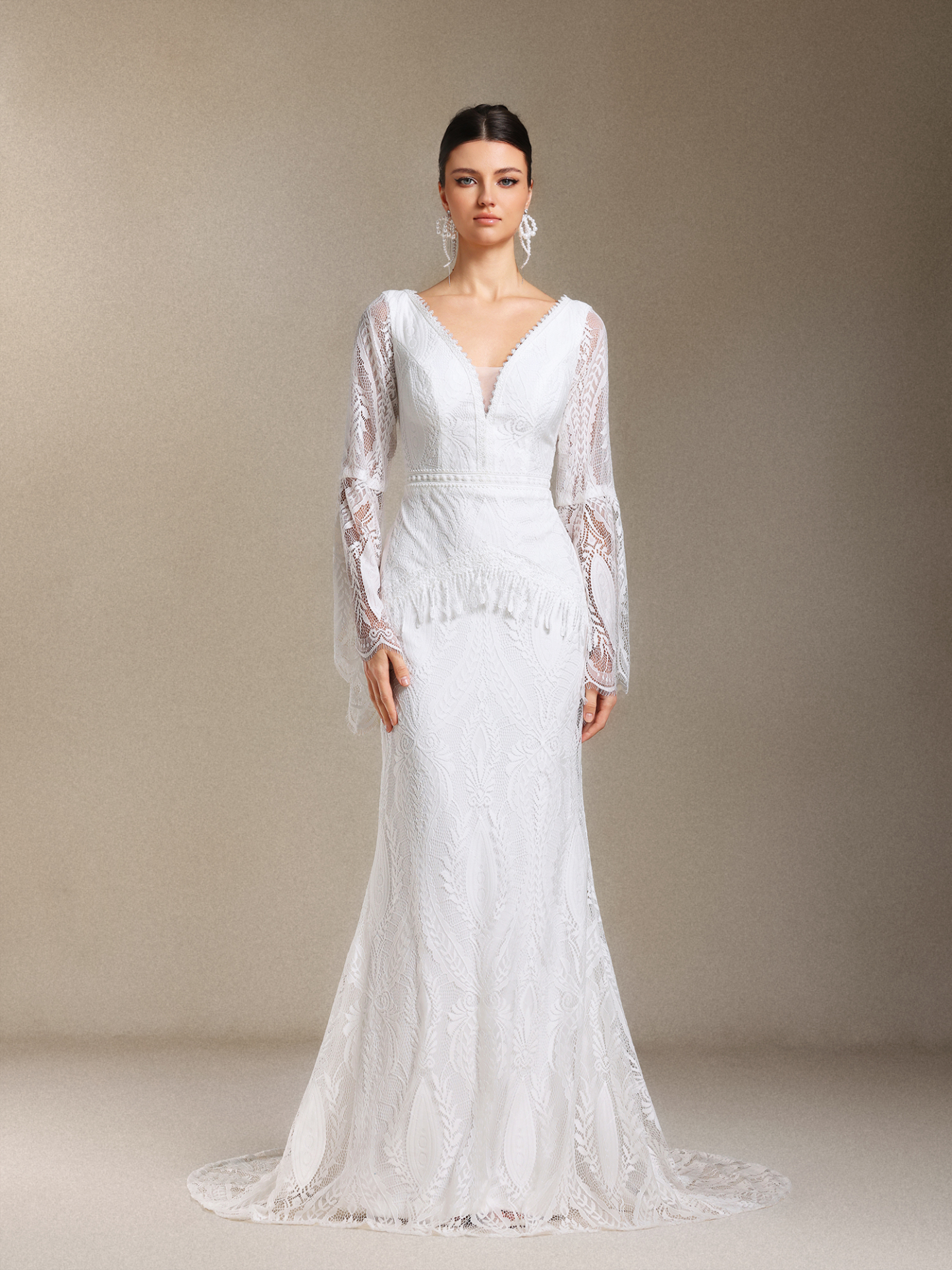 Lexi Patchwork lace Long sleeves Tassel maxi wedding dress