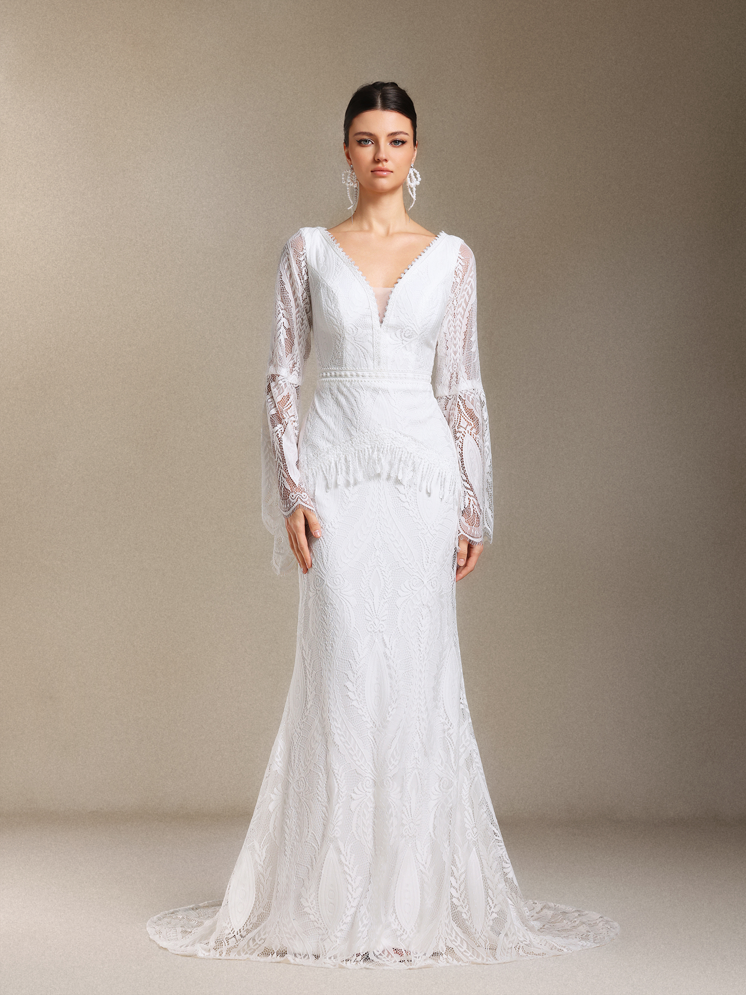Lexi Patchwork lace Long sleeves Tassel maxi wedding dress
