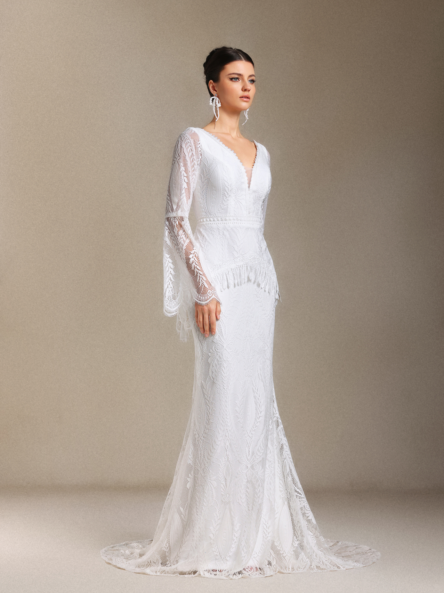 Lexi Patchwork lace Long sleeves Tassel maxi wedding dress