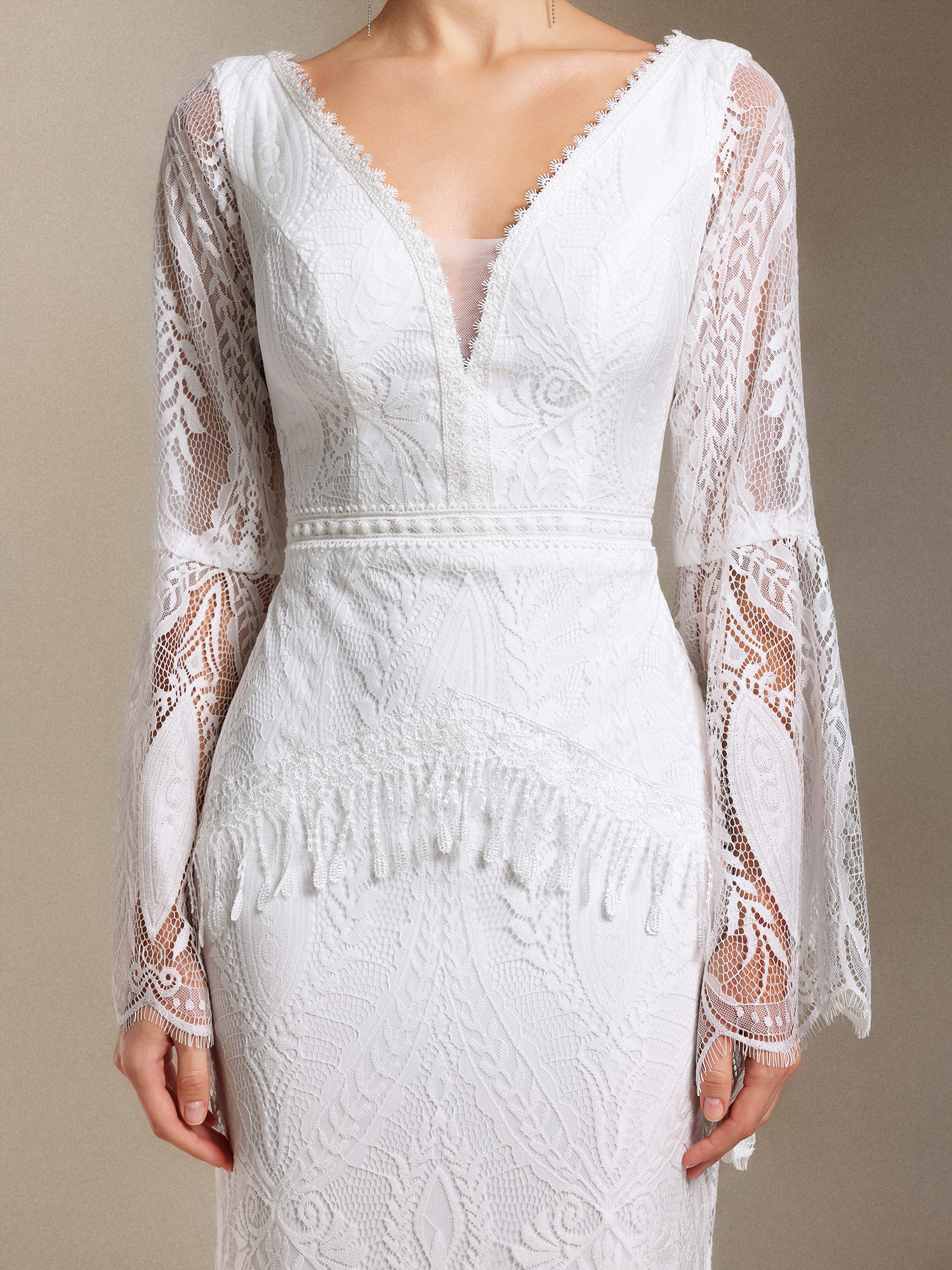 Lexi Patchwork lace Long sleeves Tassel maxi wedding dress