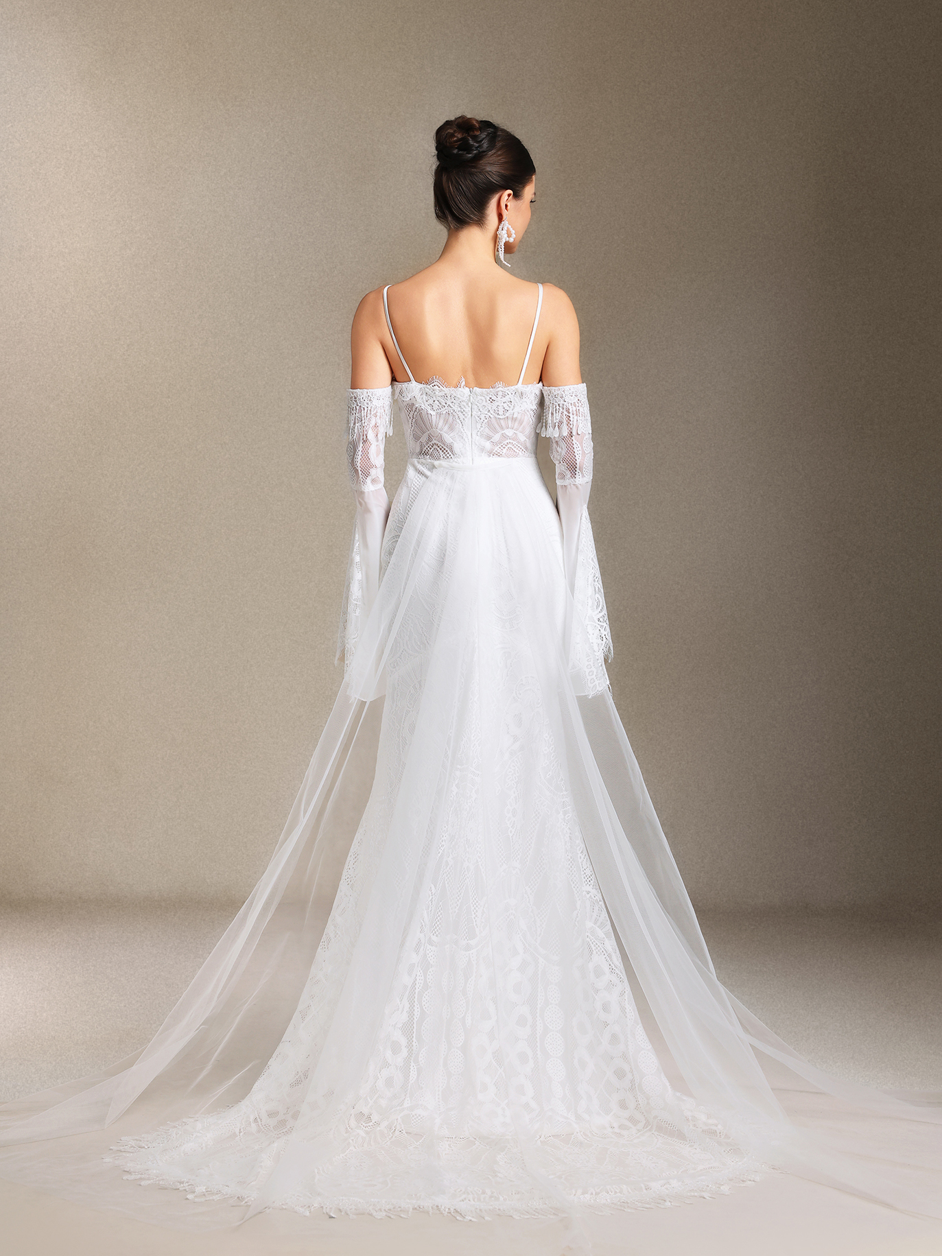 Ulasa Tassel Lace Sling Flared sleeves maxi wedding dress