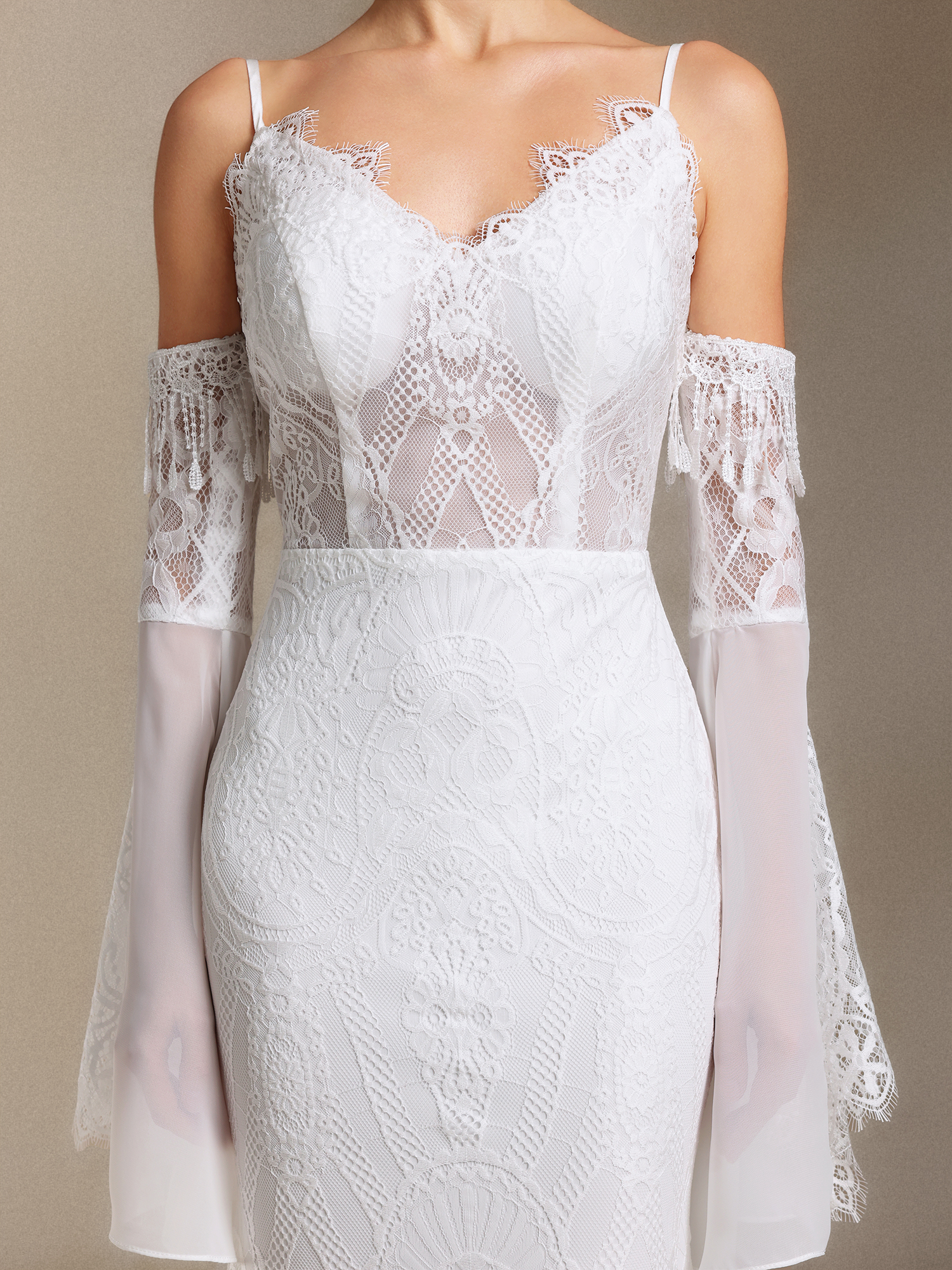 Ulasa Tassel Lace Sling Flared sleeves maxi wedding dress