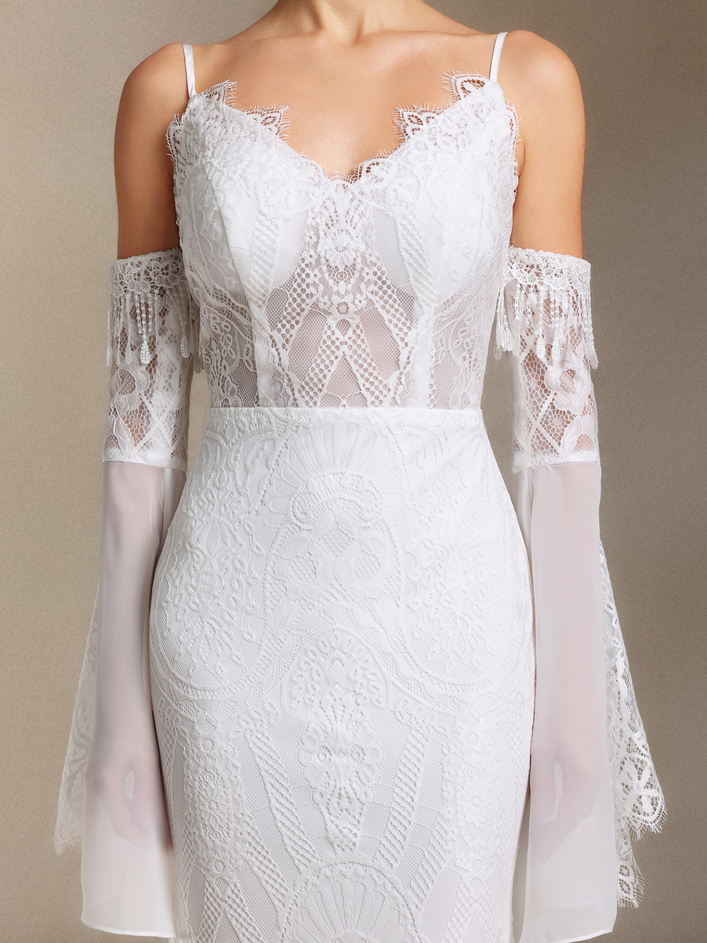 Ulasa Tassel Lace Sling Flared sleeves maxi wedding dress